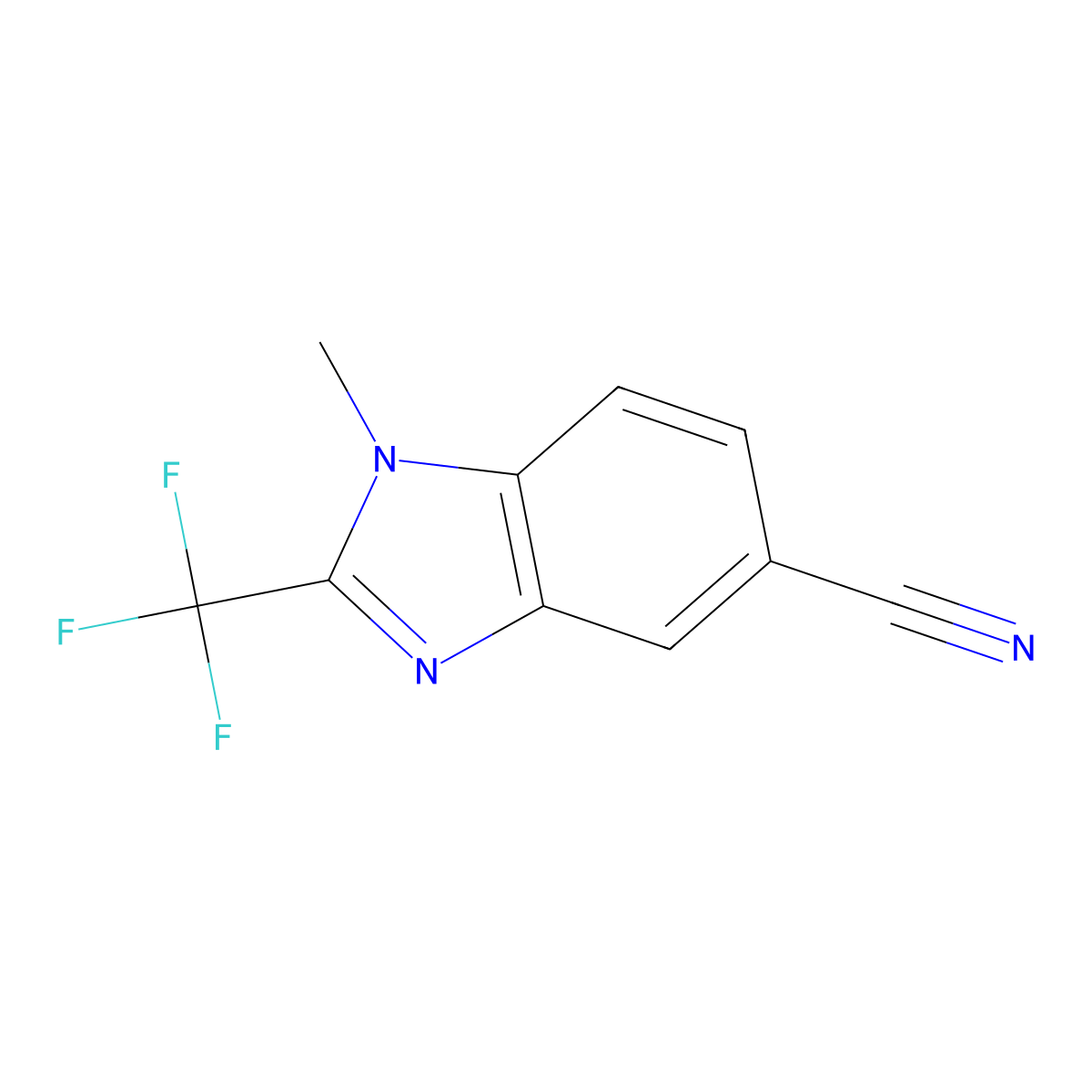 1-methyl-2-(trifluoromethyl)-1H-benzo[d]imidazole-5-carbonitrile molecular structure, CAS 1506412-07-2