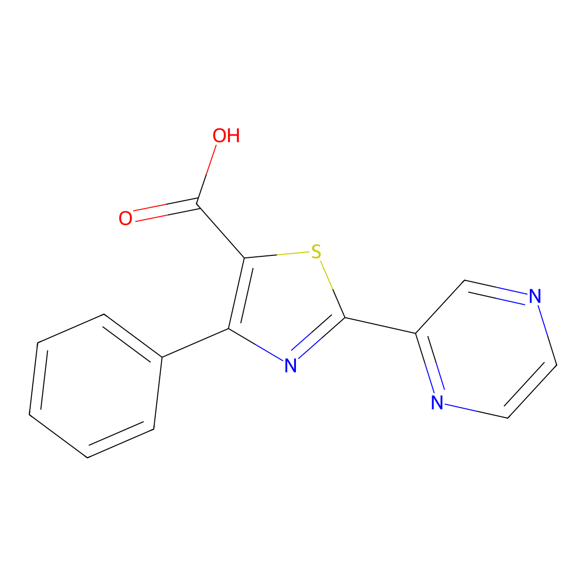 4-Phenyl-2-(pyrazin-2-yl)-1,3-thiazole-5-carboxylic acid molecular structure, CAS 1506428-22-3