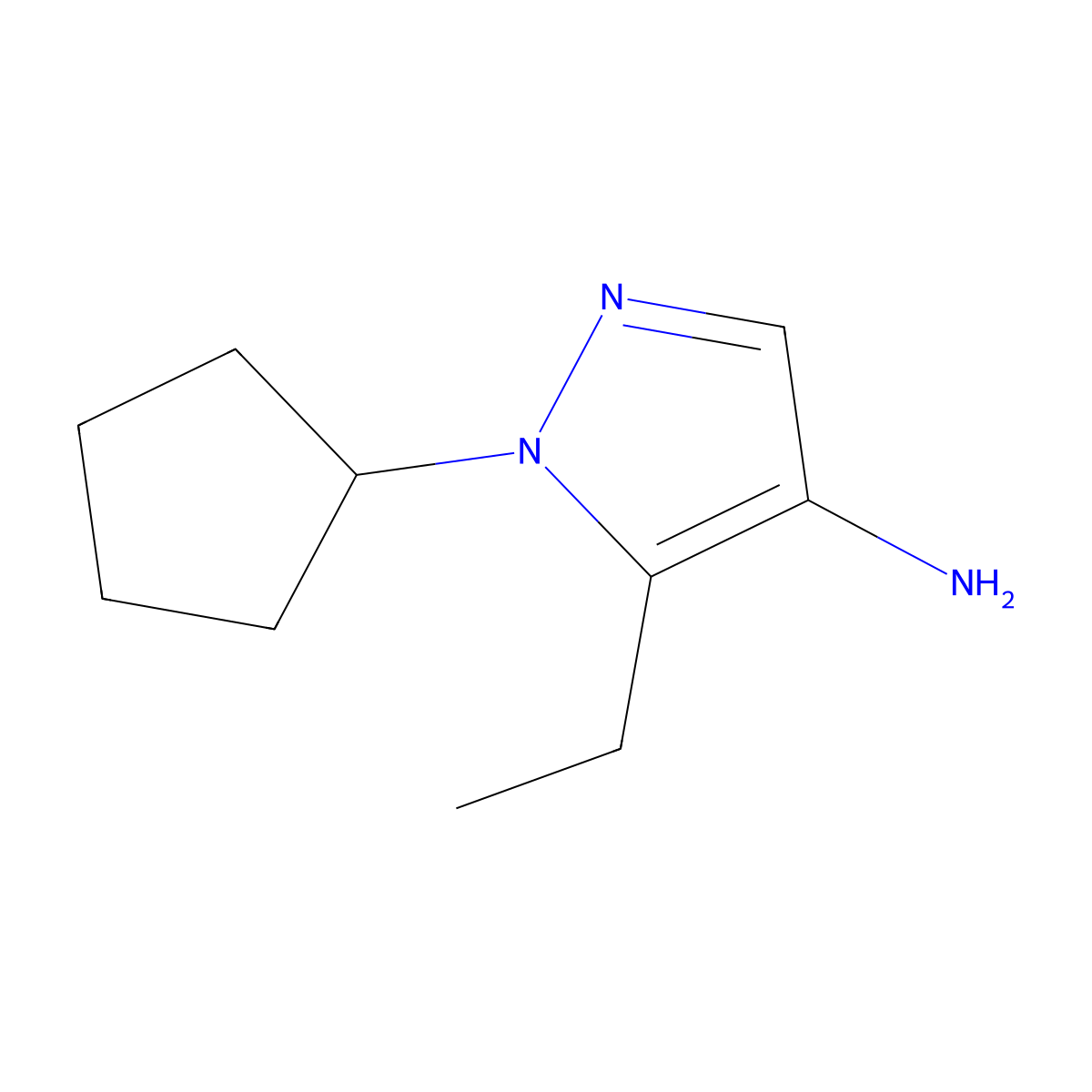 1-cyclopentyl-5-ethyl-1H-pyrazol-4-amine molecular structure, CAS 1506443-80-6