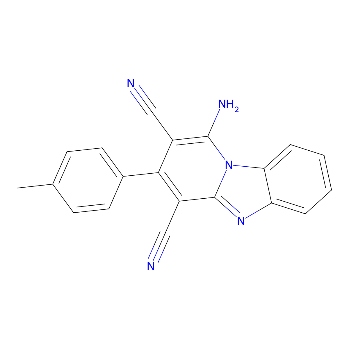 13-Amino-11-(4-methylphenyl)-1,8-diazatricyclo[7.4.0.0,2,7]trideca-2,4,6,8,10,12-hexaene-10,12-dicarbonitrile molecular structure, CAS 150651-39-1