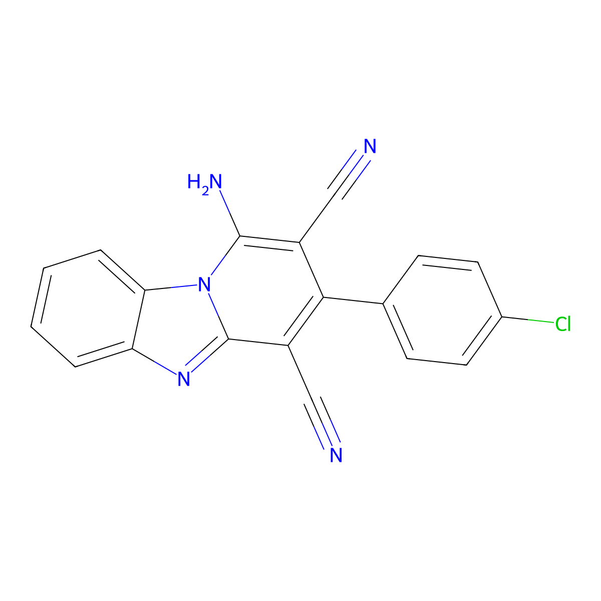 1-Amino-3-(4-chlorophenyl)pyrido[1,2-a]benzimidazole-2,4-dicarbonitrile molecular structure, CAS 150651-40-4