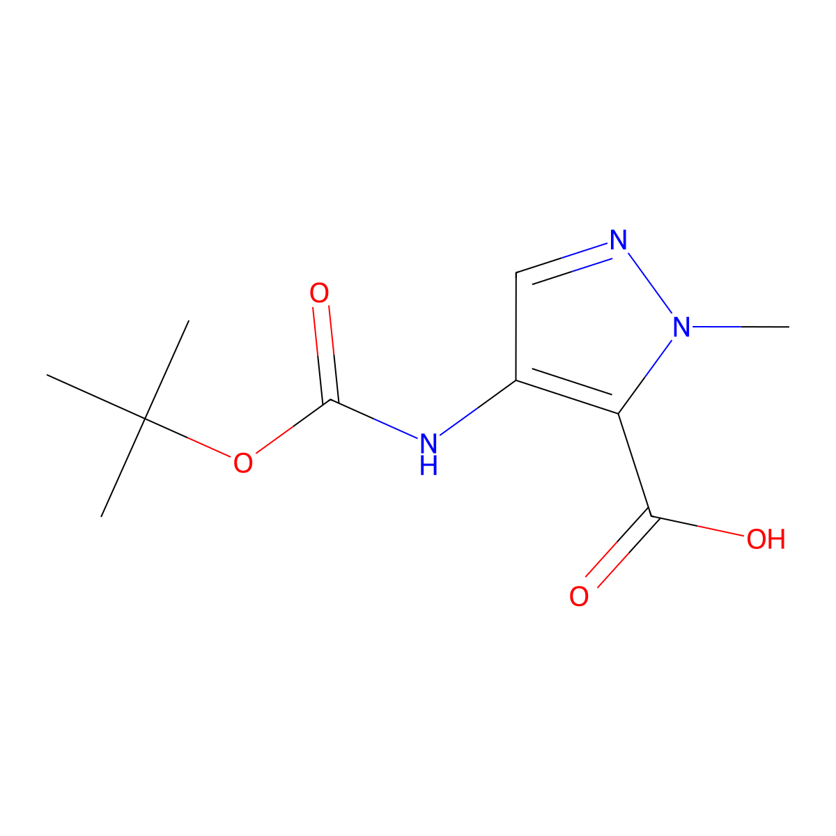 4-{[(tert-butoxy)carbonyl]amino}-1-methyl-1H-pyrazole-5-carboxylic acid molecular structure, CAS 1506512-05-5