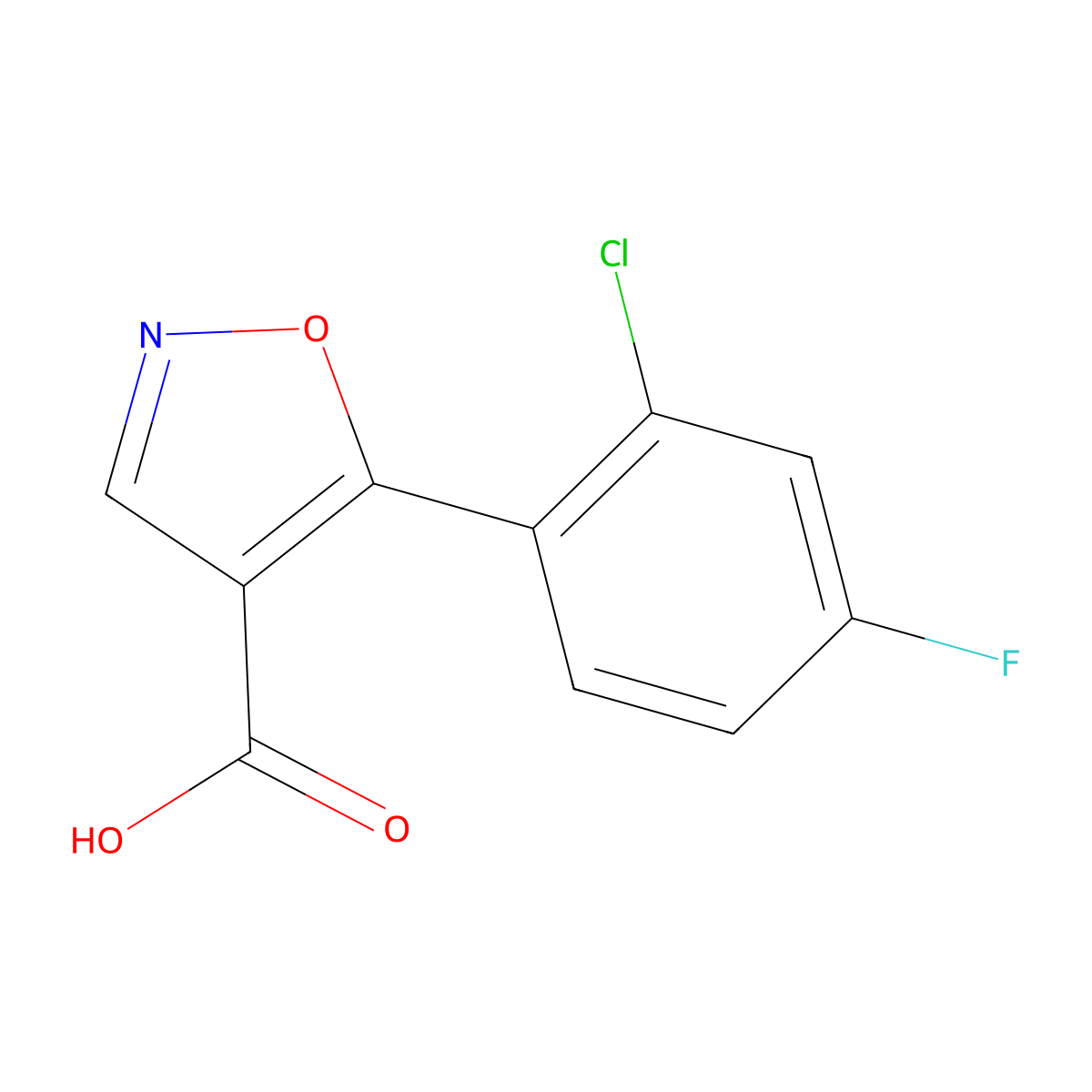 5-(2-Chloro-4-fluorophenyl)-1,2-oxazole-4-carboxylic acid molecular structure, CAS 1506583-02-3