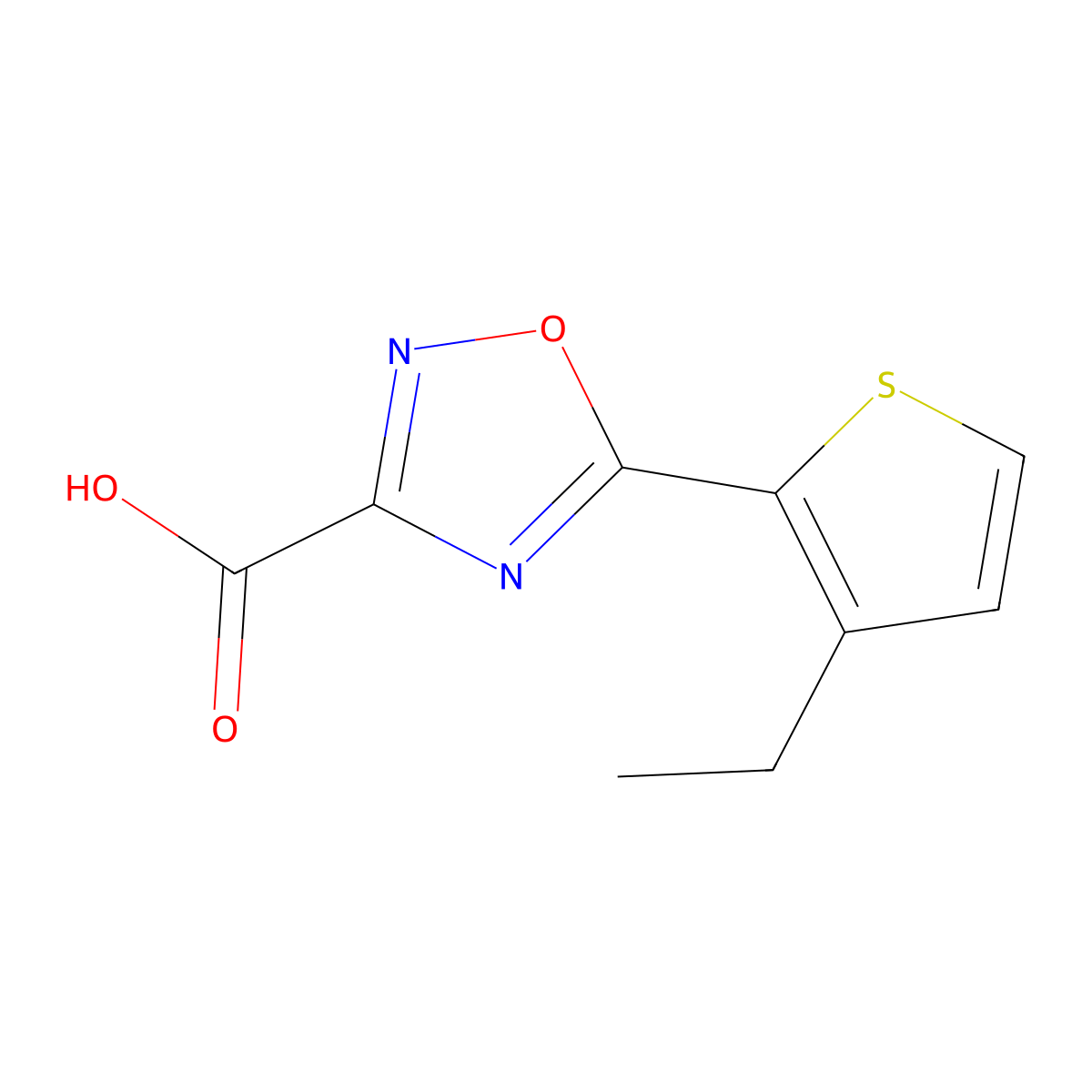 5-(3-Ethylthiophen-2-yl)-1,2,4-oxadiazole-3-carboxylic acid molecular structure, CAS 1506654-56-3