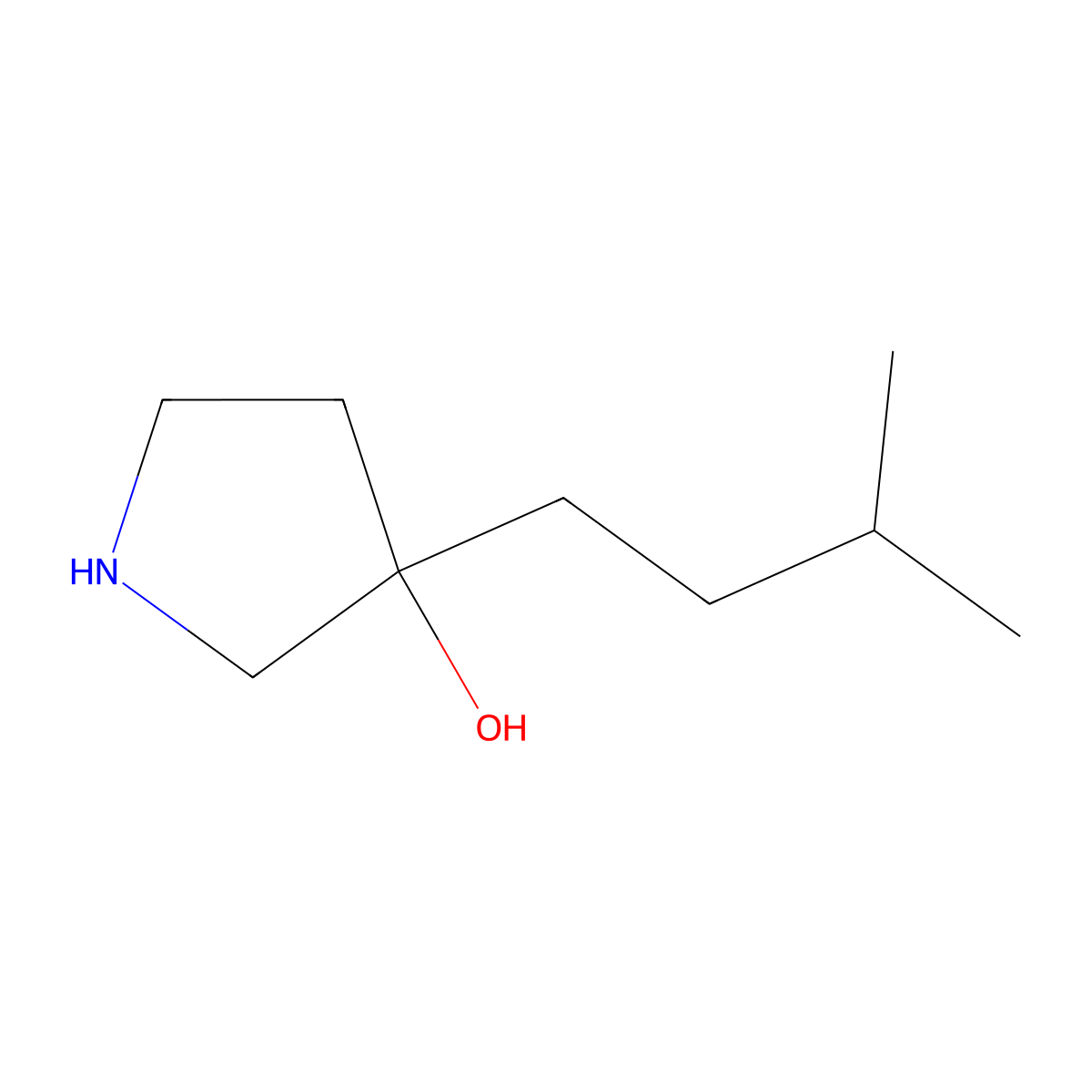 3-Isopentylpyrrolidin-3-ol molecular structure, CAS 1506666-39-2