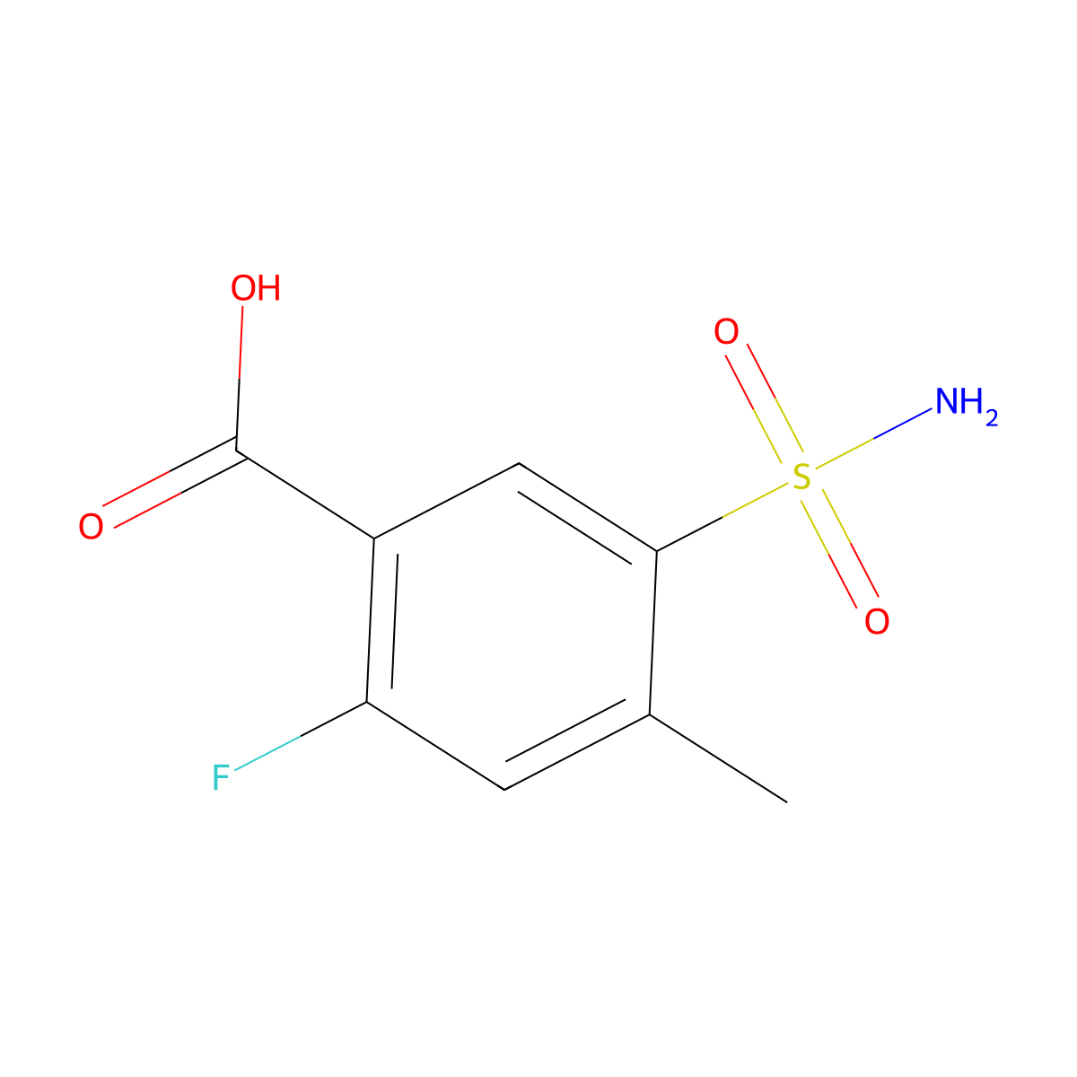 2-Fluoro-4-methyl-5-sulfamoylbenzoic acid molecular structure, CAS 1506673-98-8