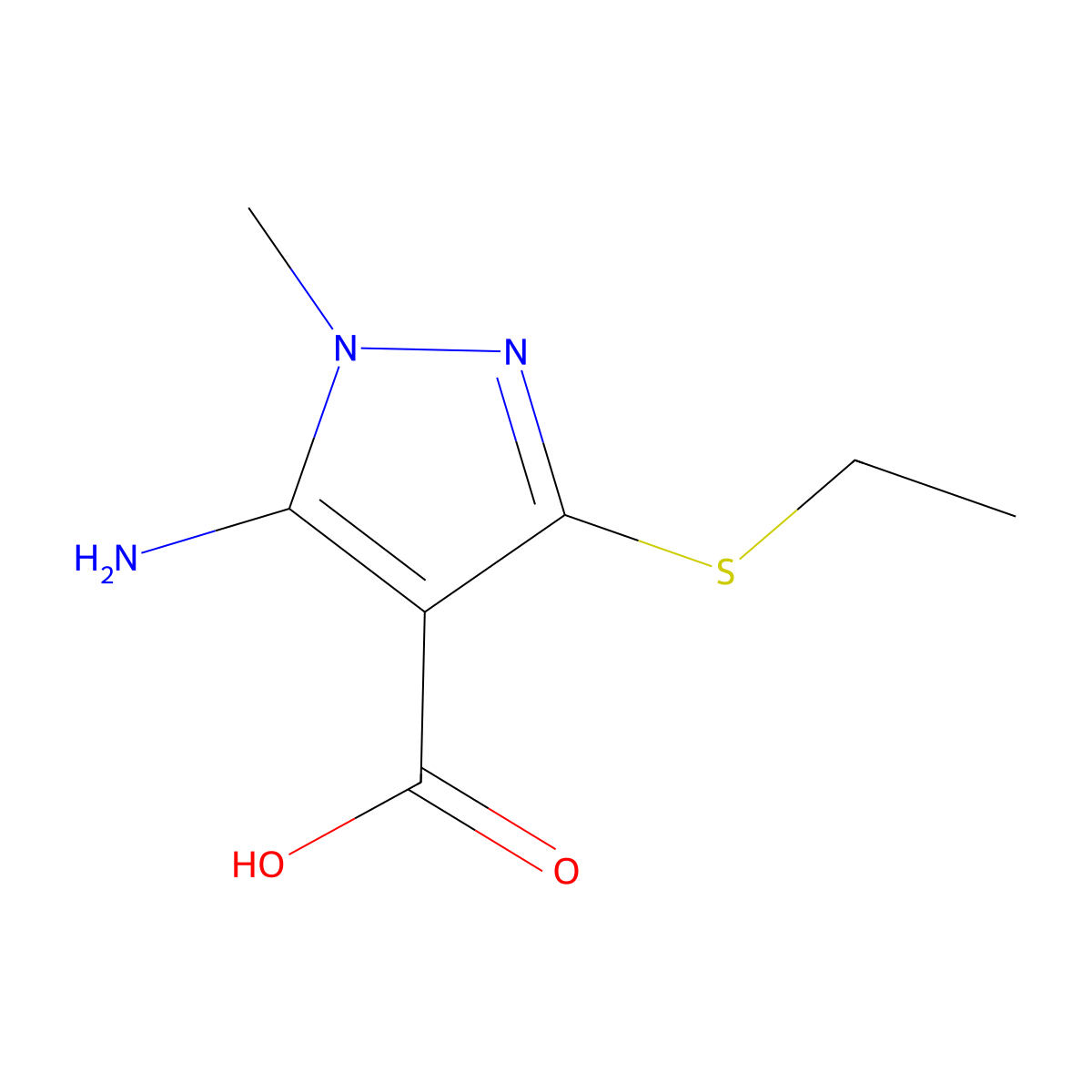 5-amino-3-(ethylsulfanyl)-1-methyl-1H-pyrazole-4-carboxylic acid molecular structure, CAS 1506680-63-2