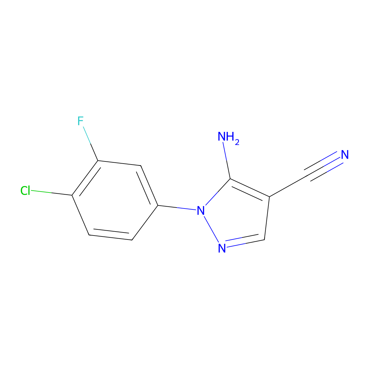 5-amino-1-(4-chloro-3-fluorophenyl)-1H-pyrazole-4-carbonitrile molecular structure, CAS 1506744-53-1
