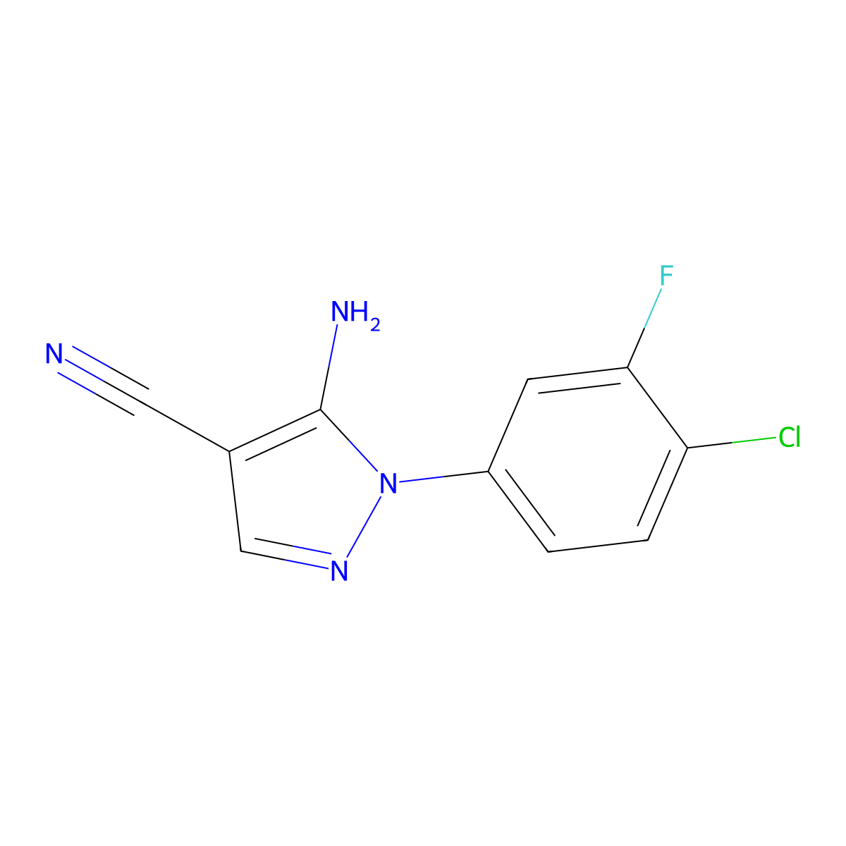 5-amino-1-(4-chloro-3-fluorophenyl)-1H-pyrazole-4-carbonitrile molecular structure, CAS 1506744-53-1