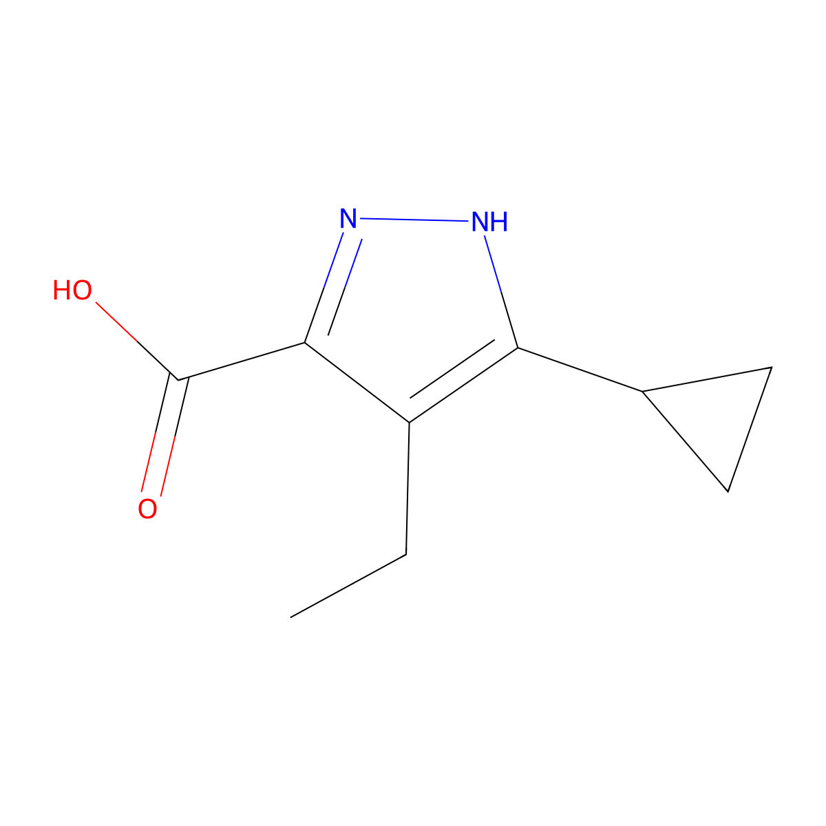 3-Cyclopropyl-4-ethyl-1H-pyrazole-5-carboxylic acid molecular structure, CAS 1506752-42-6