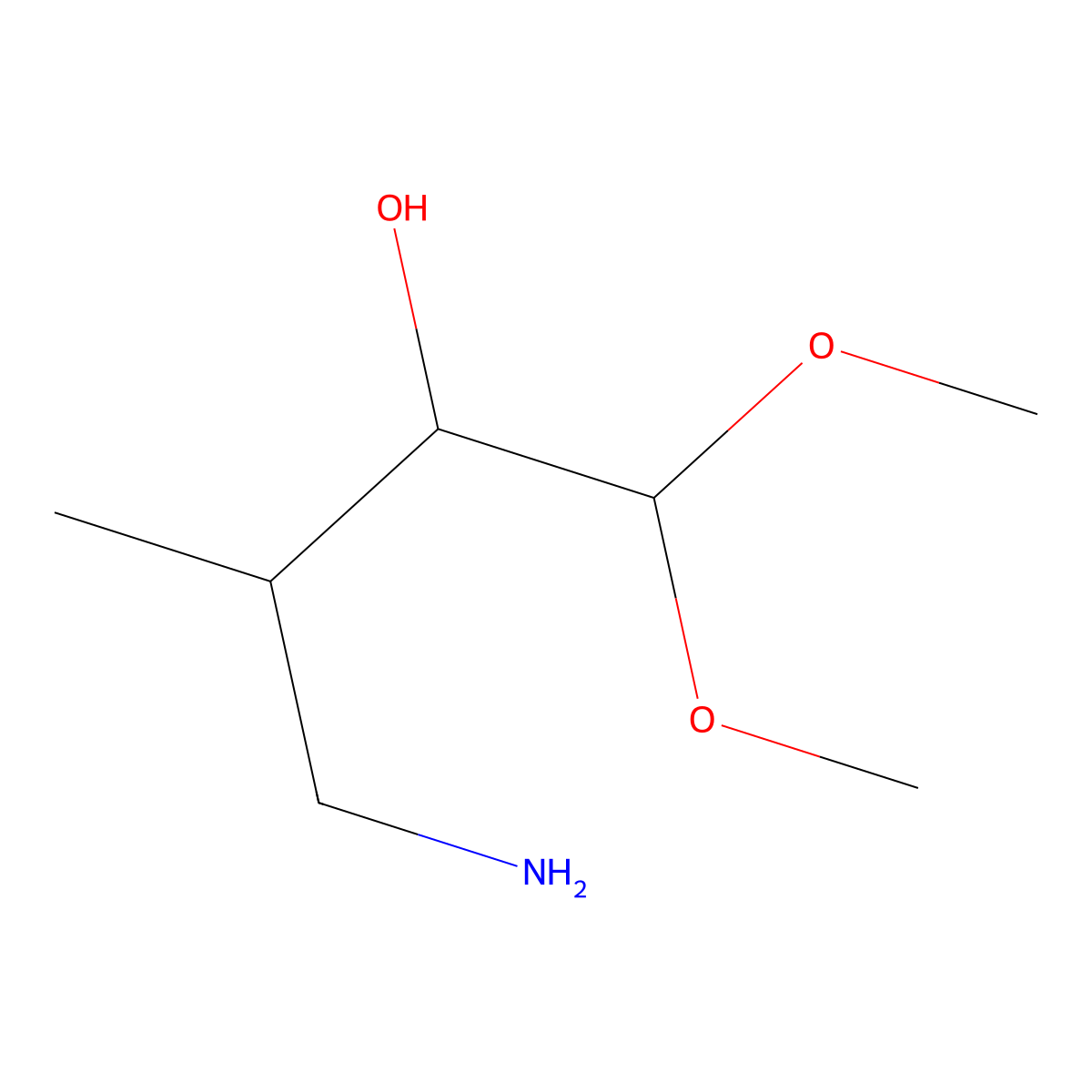 4-Amino-1,1-dimethoxy-3-methylbutan-2-ol molecular structure, CAS 1506755-80-1