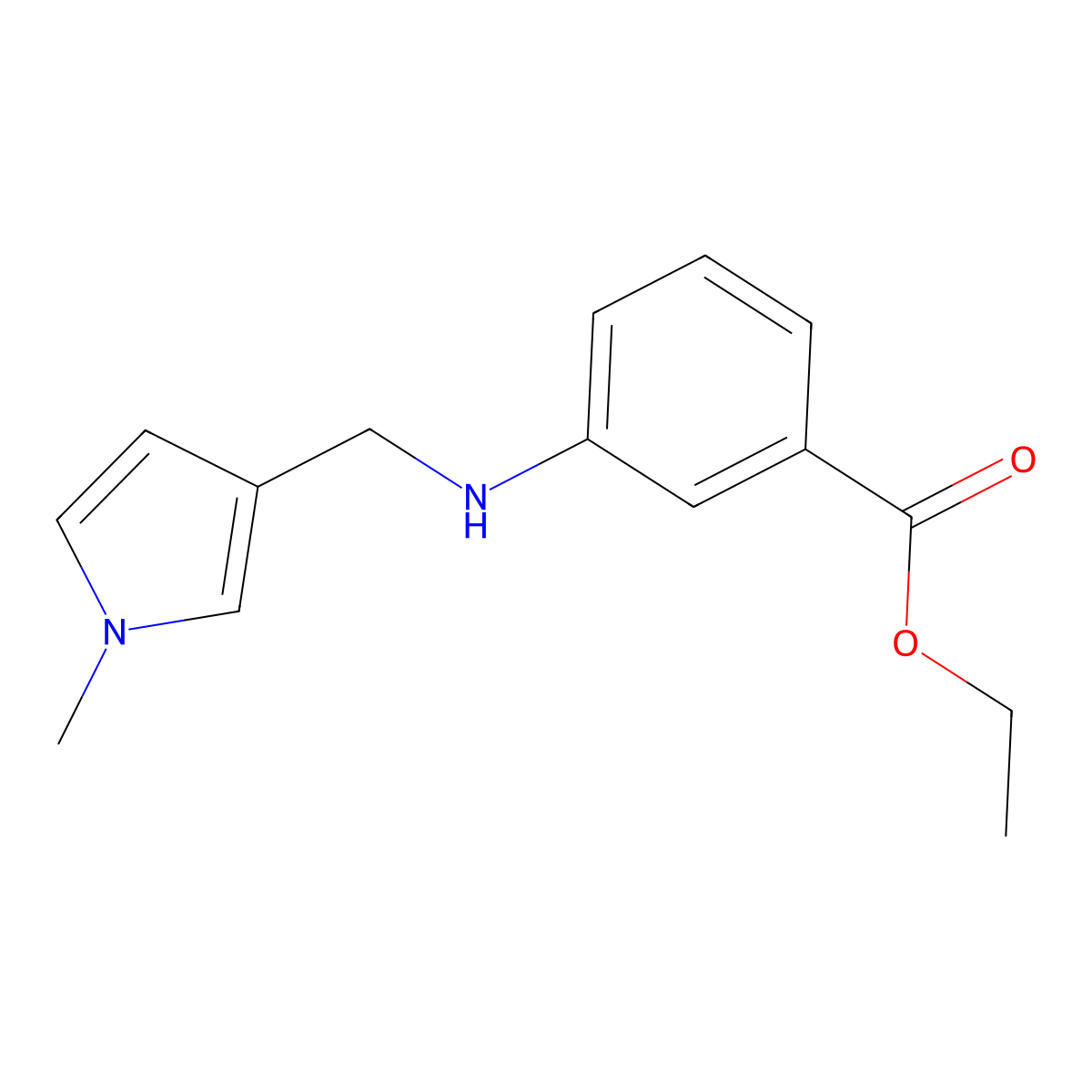 ethyl 3-{[(1-methyl-1H-pyrrol-3-yl)methyl]amino}benzoate molecular structure, CAS 1506779-56-1
