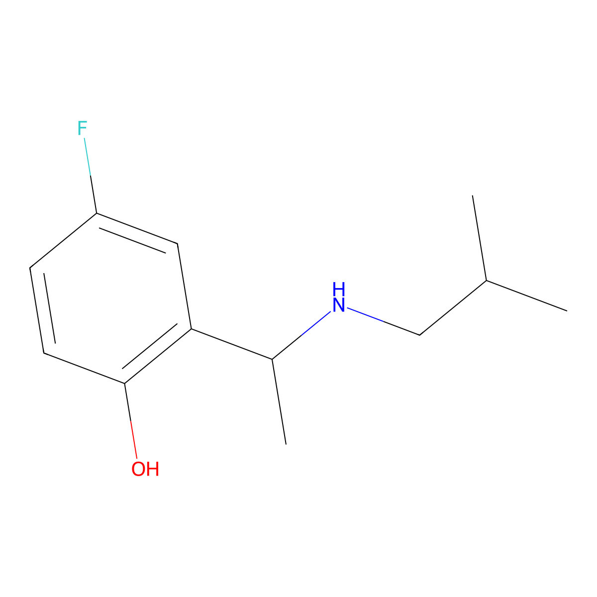 4-Fluoro-2-{1-[(2-methylpropyl)amino]ethyl}phenol molecular structure, CAS 1506804-57-4