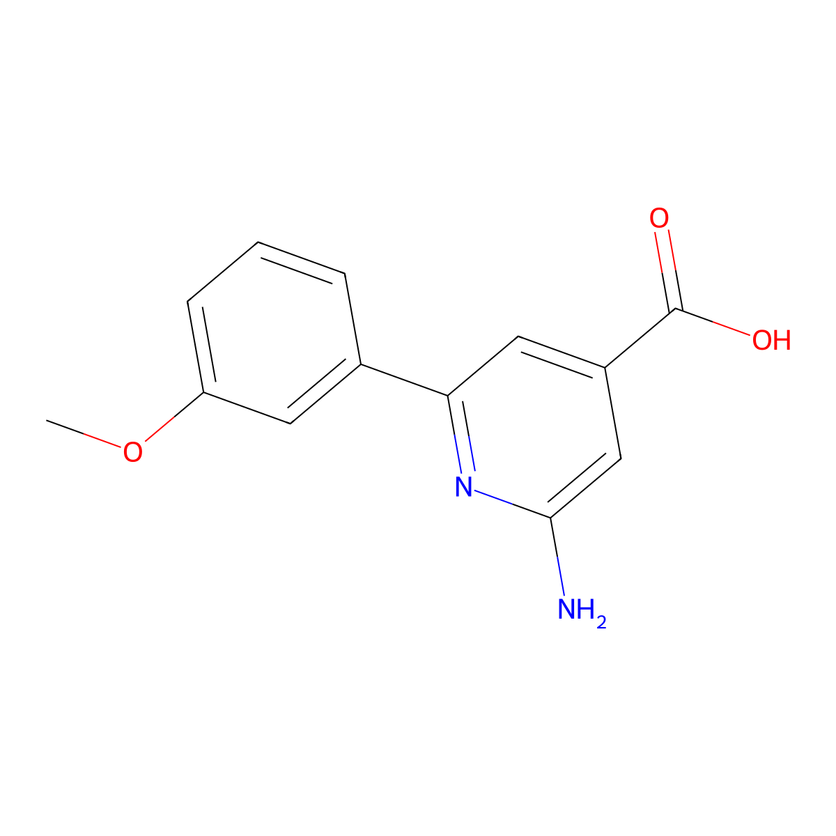 2-Amino-6-(3-methoxyphenyl)-4-pyridinecarboxylic acid molecular structure, CAS 1506865-00-4