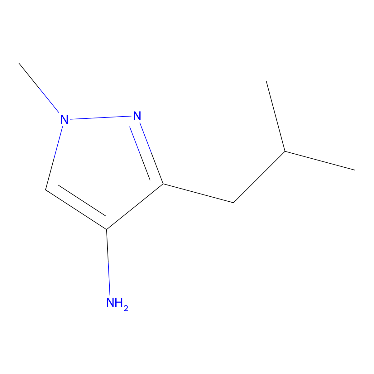 1-Methyl-3-(2-methylpropyl)-1H-pyrazol-4-amine molecular structure, CAS 1506920-95-1