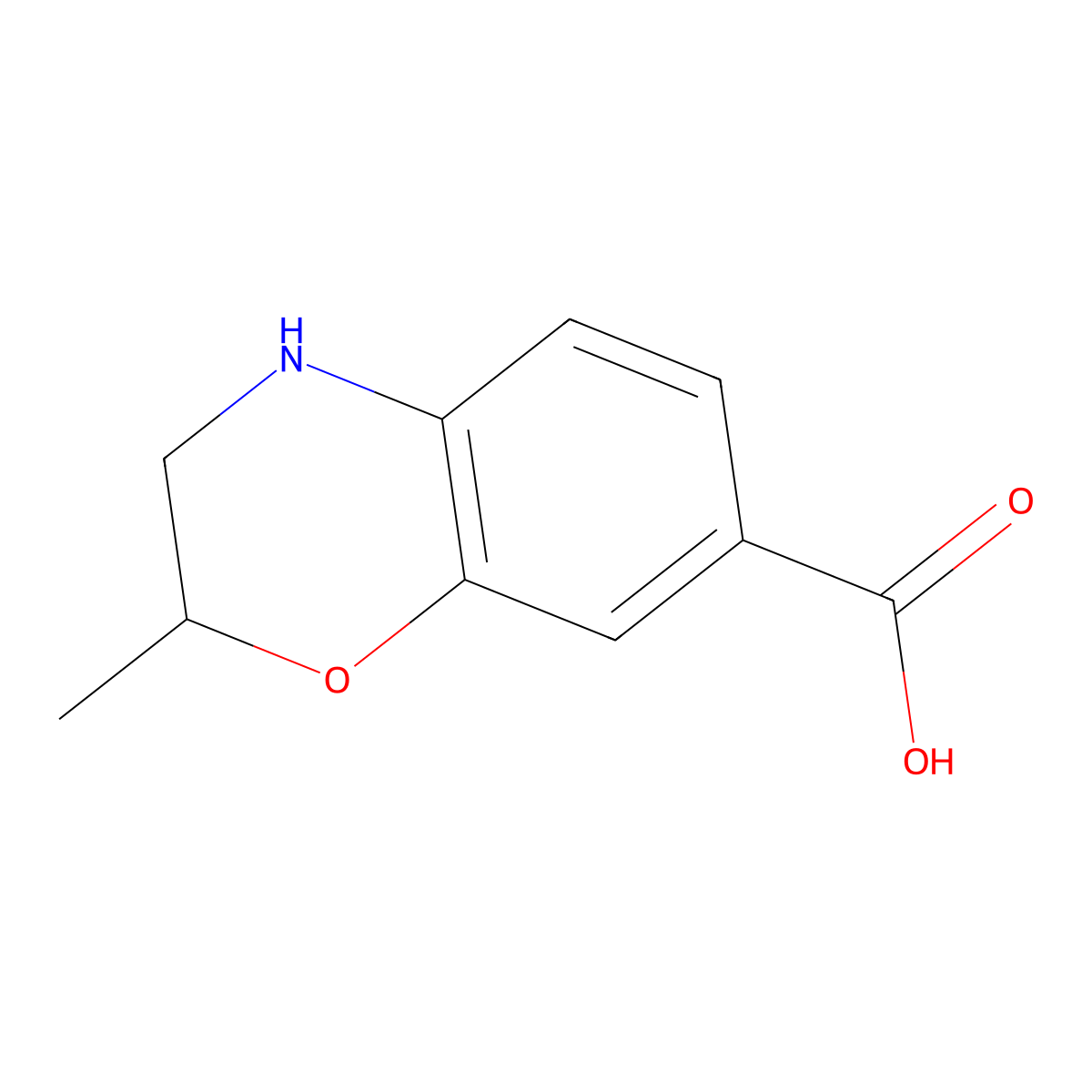 2-Methyl-3,4-dihydro-2H-1,4-benzoxazine-7-carboxylic acid molecular structure, CAS 1506924-95-3