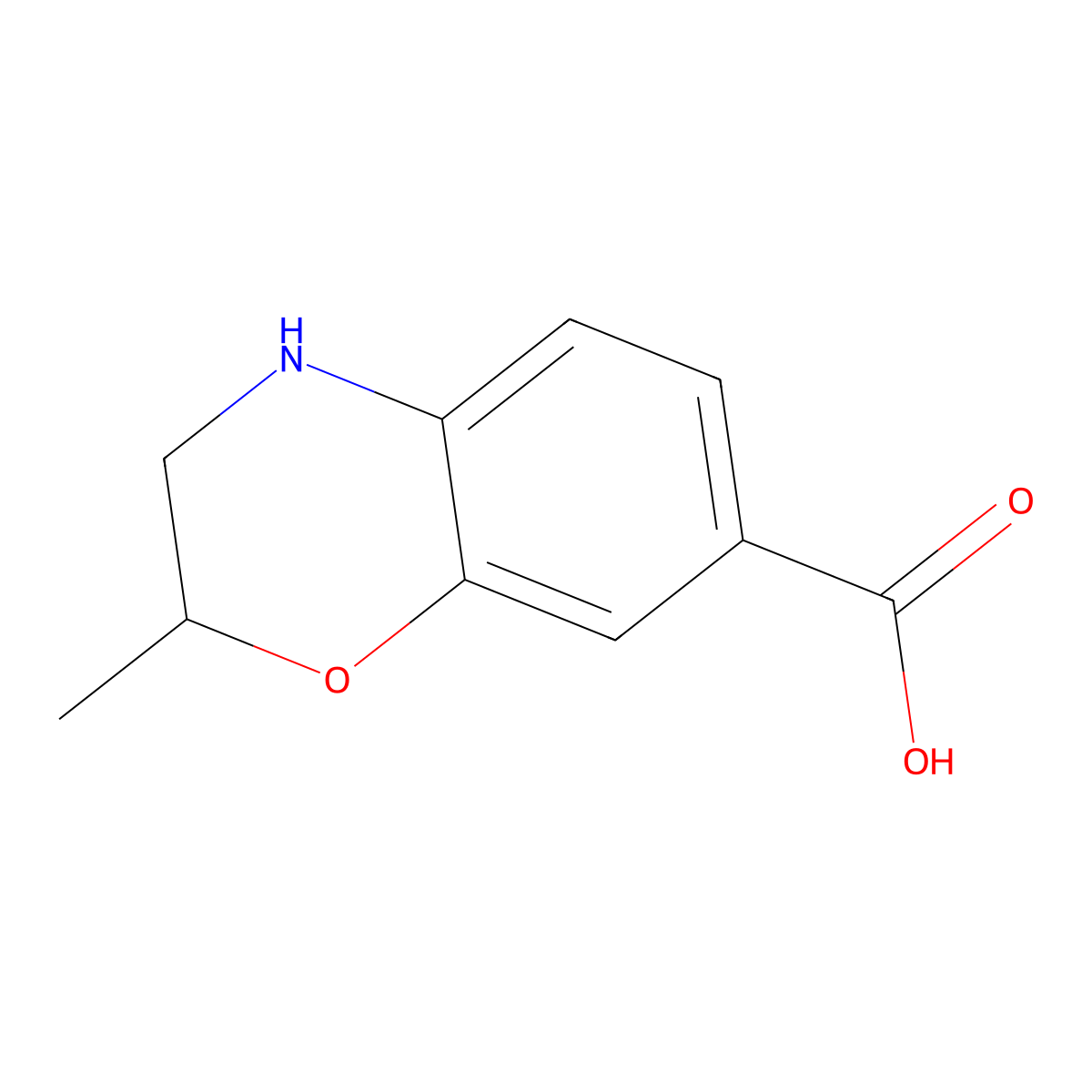2-Methyl-3,4-dihydro-2H-1,4-benzoxazine-7-carboxylic acid molecular structure, CAS 1506924-95-3