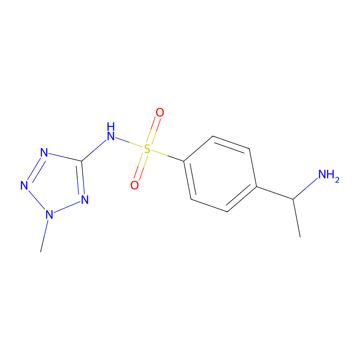 4-(1-aminoethyl)-N-(2-methyl-2H-1,2,3,4-tetrazol-5-yl)benzene-1-sulfonamide molecular structure, CAS 1507054-32-1