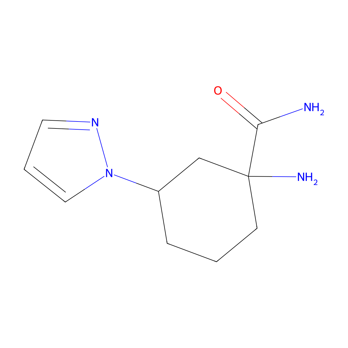 1-Amino-3-(1H-pyrazol-1-yl)cyclohexane-1-carboxamide molecular structure, CAS 1507241-34-0