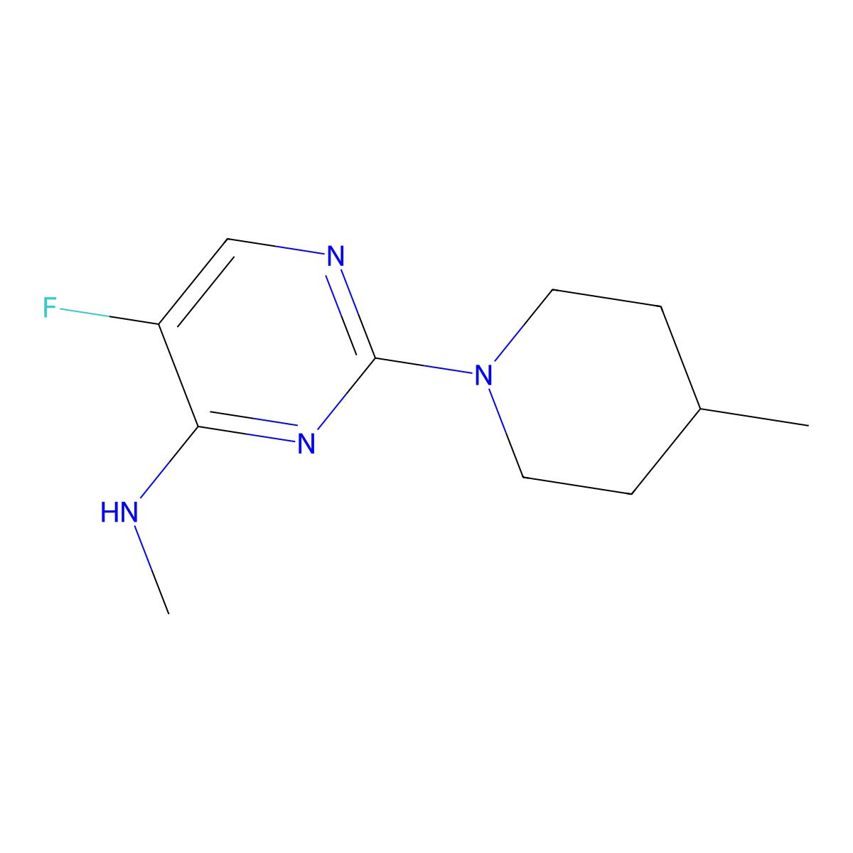 5-Fluoro-N-methyl-2-(4-methylpiperidin-1-yl)pyrimidin-4-amine molecular structure, CAS 1507254-17-2