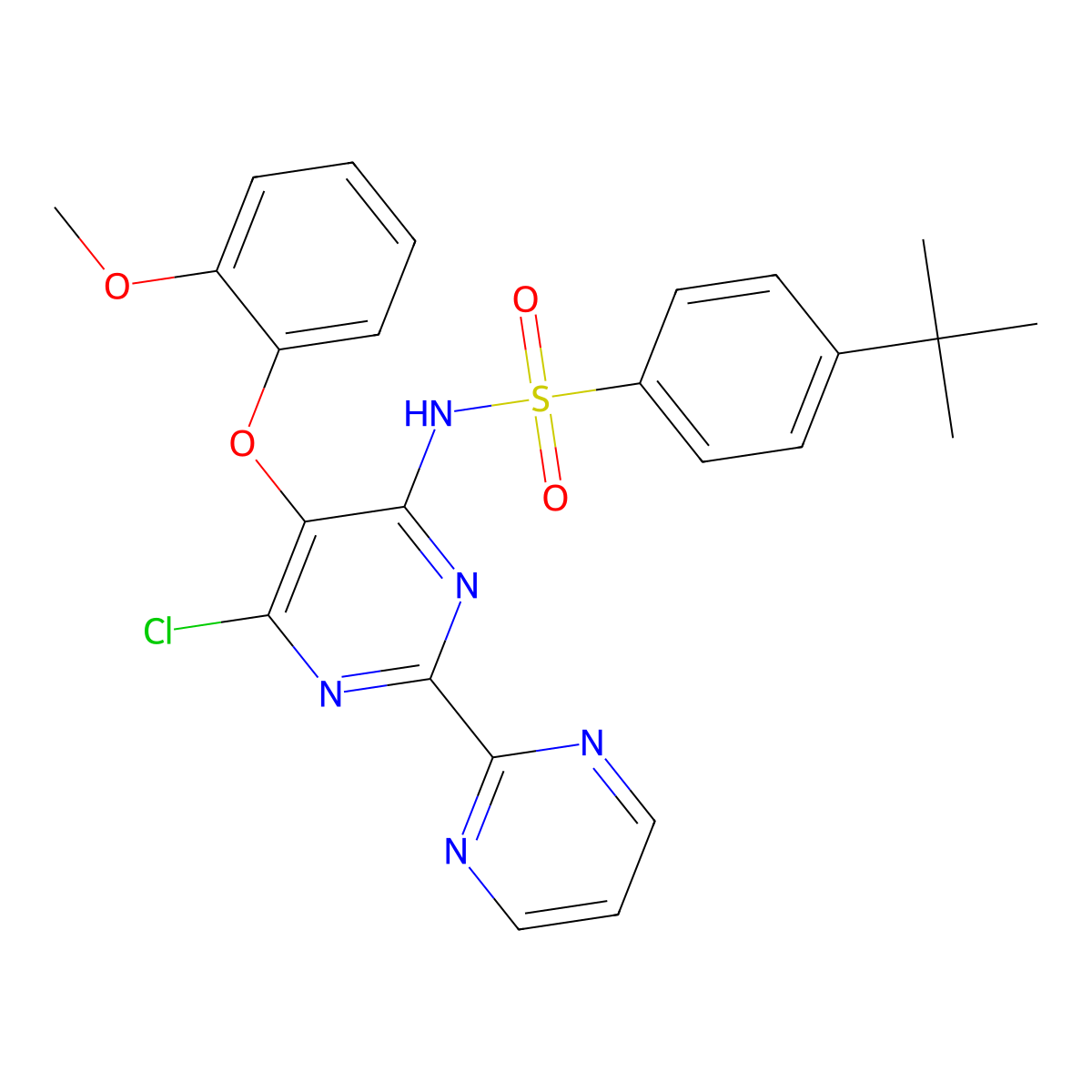 4-Tert-butyl-n-(6-chloro-5-(2-methoxyphenoxy)-2,2'-bipyrimidin-4-yl)benzenesulfonamide molecular structure, CAS 150727-06-3
