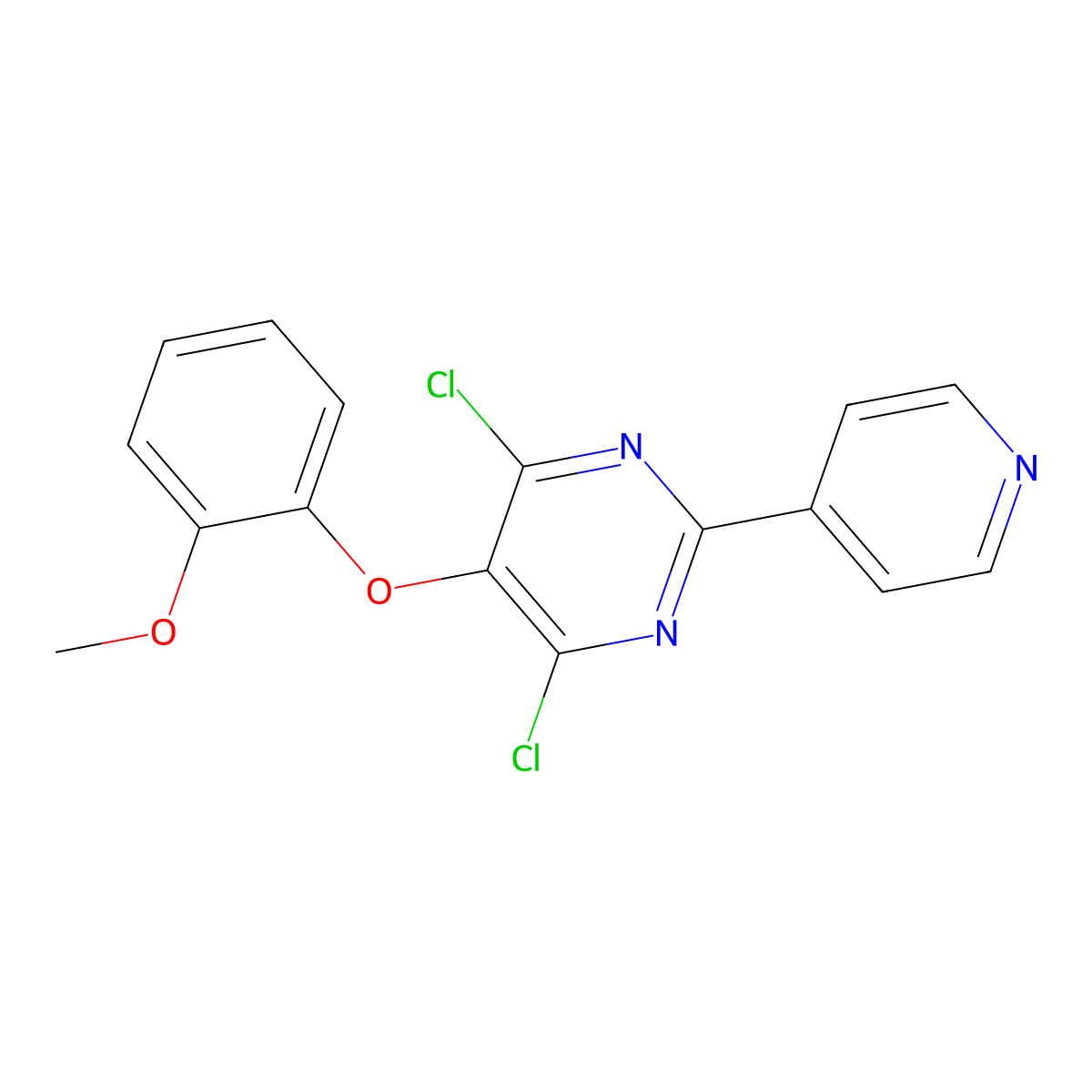 5-(o-Methoxyphenoxy)-4,6-dichloro-2-(4-pyridyl)pyrimidine molecular structure, CAS 150727-72-3