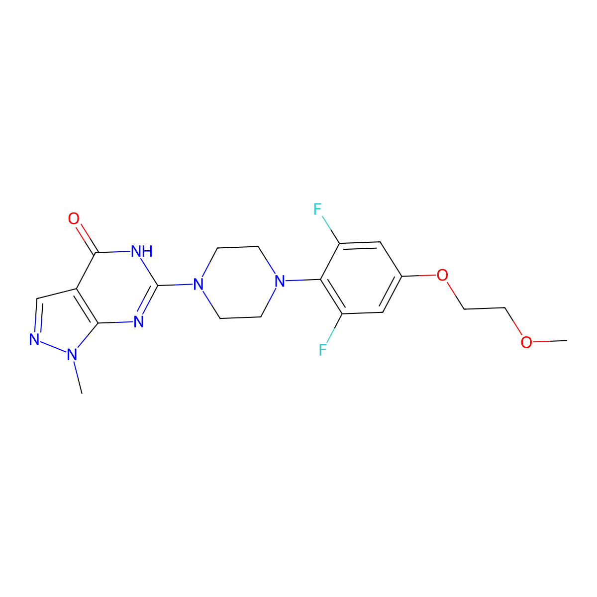 6-(4-(2,6-Difluoro-4-(2-methoxyethoxy)phenyl)piperazin-1-yl)-1-methyl-1H-pyrazolo[3,4-d]pyrimidin-4(7H)-one molecular structure, CAS 1507370-78-6