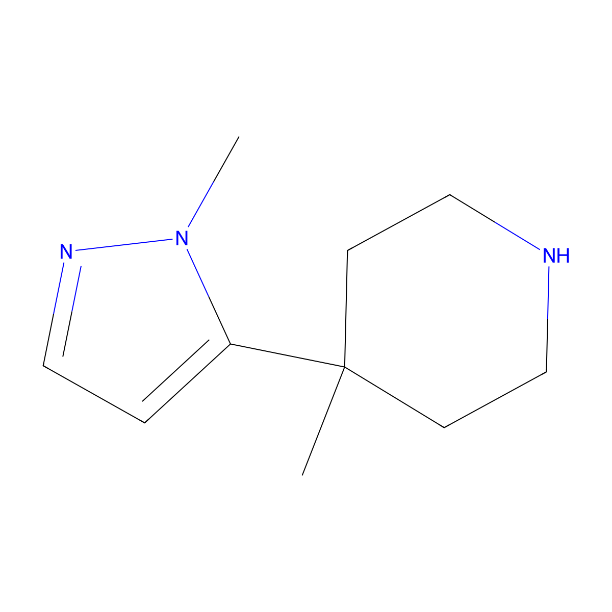 4-methyl-4-(1-methyl-1H-pyrazol-5-yl)piperidine molecular structure, CAS 1507372-41-9