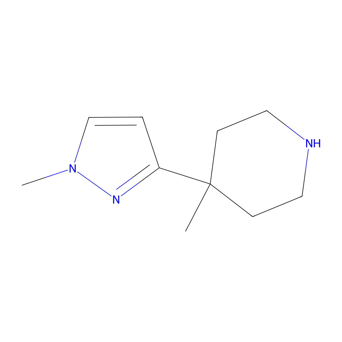 4-methyl-4-(1-methyl-1H-pyrazol-3-yl)piperidine molecular structure, CAS 1507372-50-0