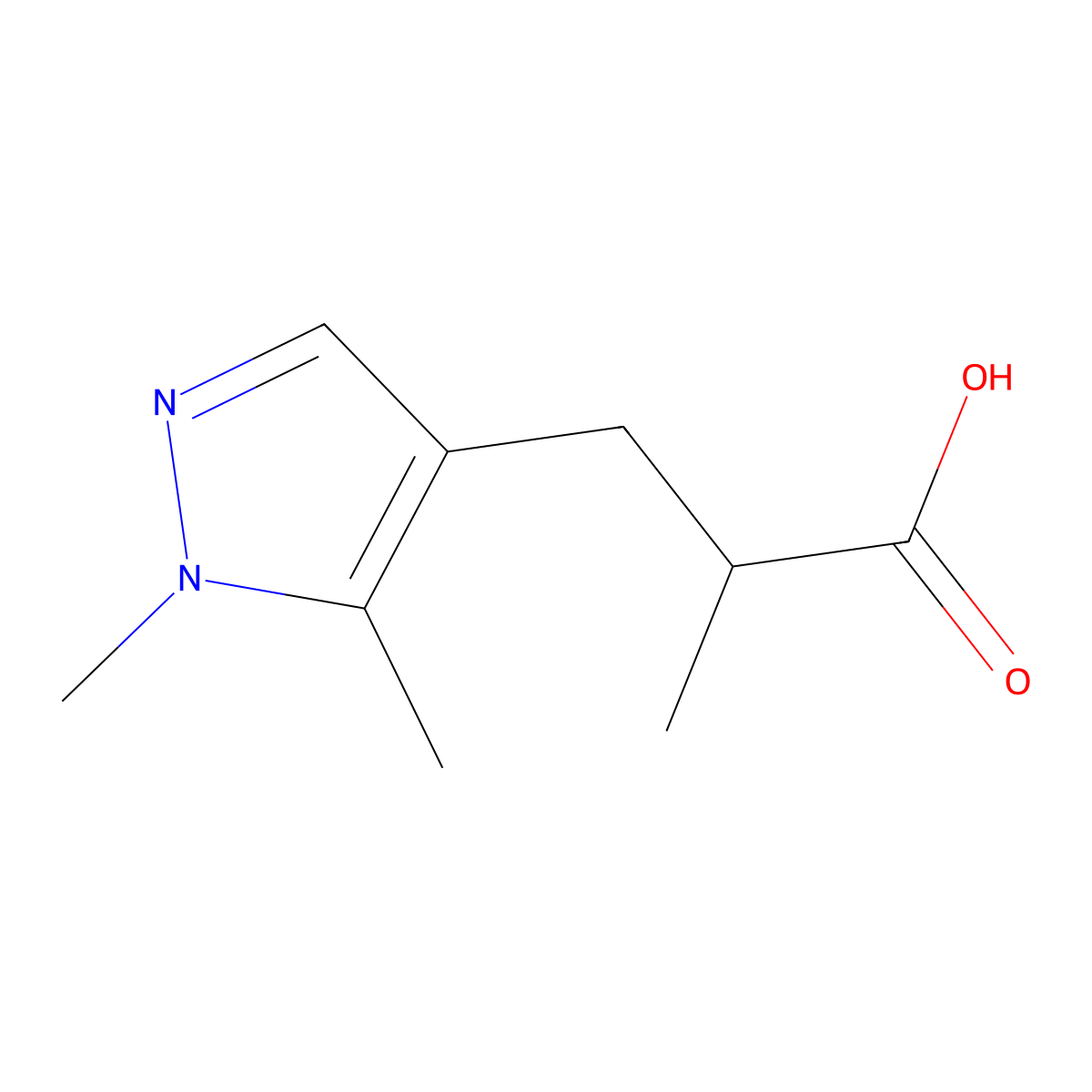 3-(1,5-dimethyl-1H-pyrazol-4-yl)-2-methylpropanoic acid molecular structure, CAS 1507393-17-0
