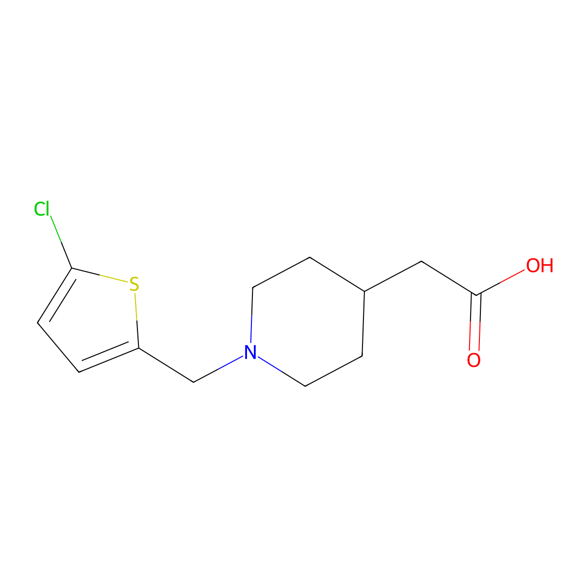 2-(1-((5-Chlorothiophen-2-yl)methyl)piperidin-4-yl)acetic acid molecular structure, CAS 1507397-42-3