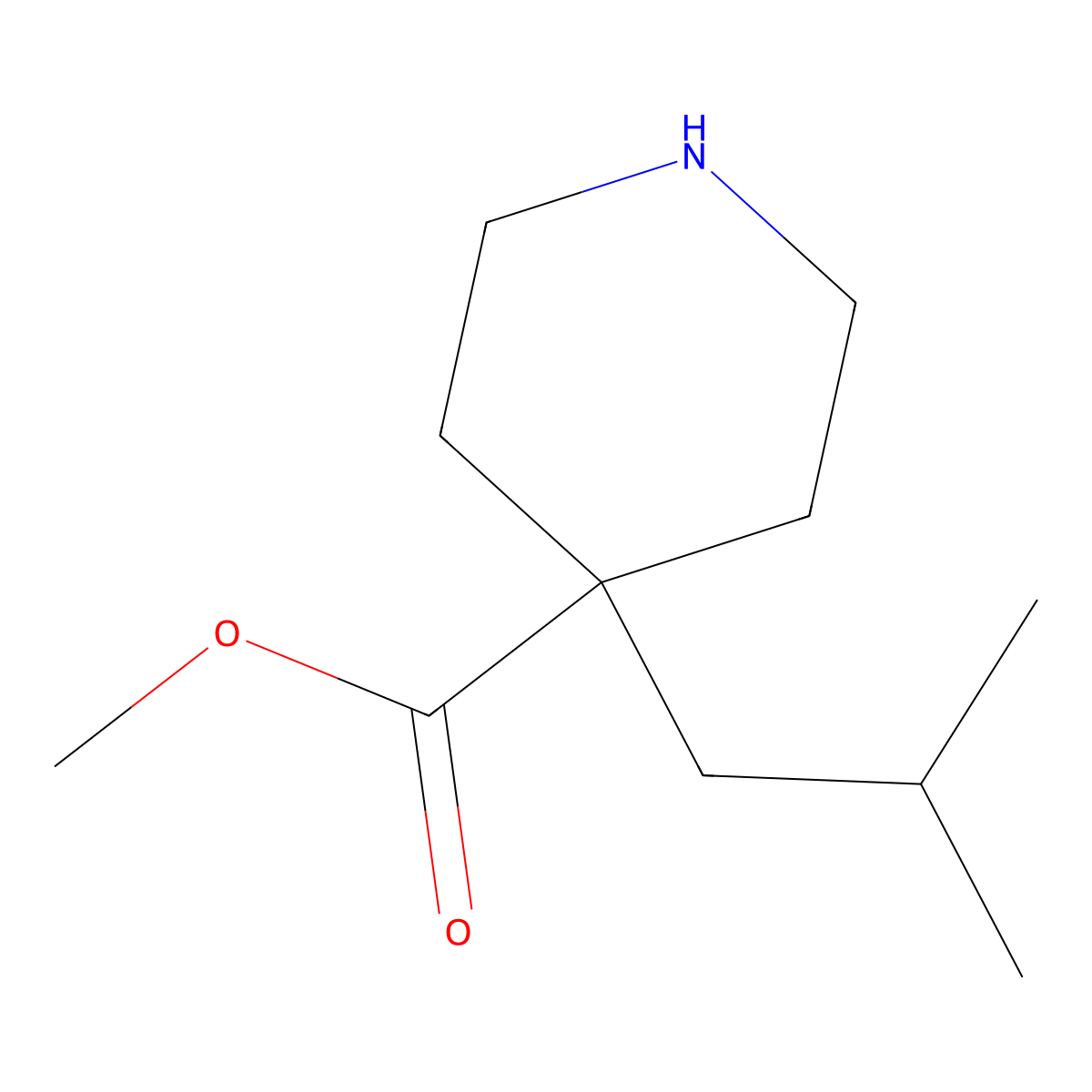 Methyl 4-(2-methylpropyl)piperidine-4-carboxylate molecular structure, CAS 1507490-23-4