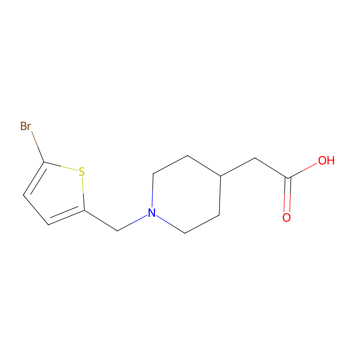 2-{1-[(5-Bromothiophen-2-yl)methyl]piperidin-4-yl}acetic acid molecular structure, CAS 1507587-18-9