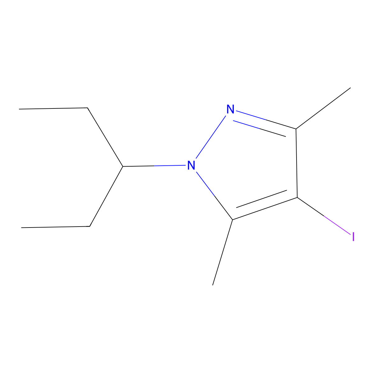 4-iodo-3,5-dimethyl-1-(pentan-3-yl)-1H-pyrazole molecular structure, CAS 1507626-23-4