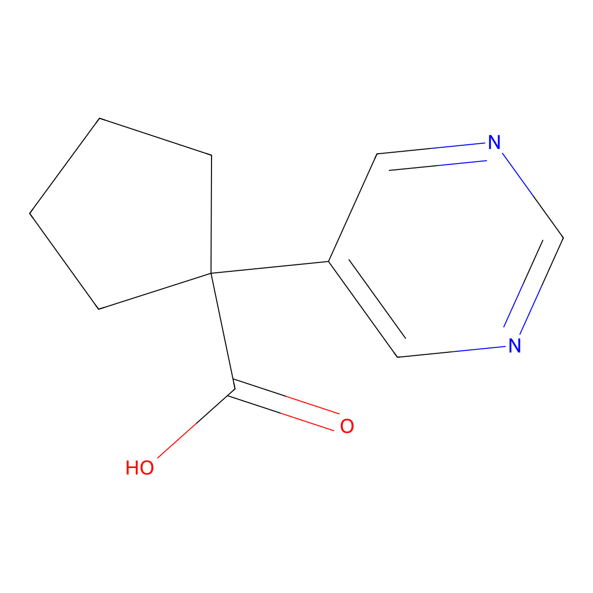 1-(Pyrimidin-5-yl)cyclopentane-1-carboxylic acid molecular structure, CAS 1507634-14-1