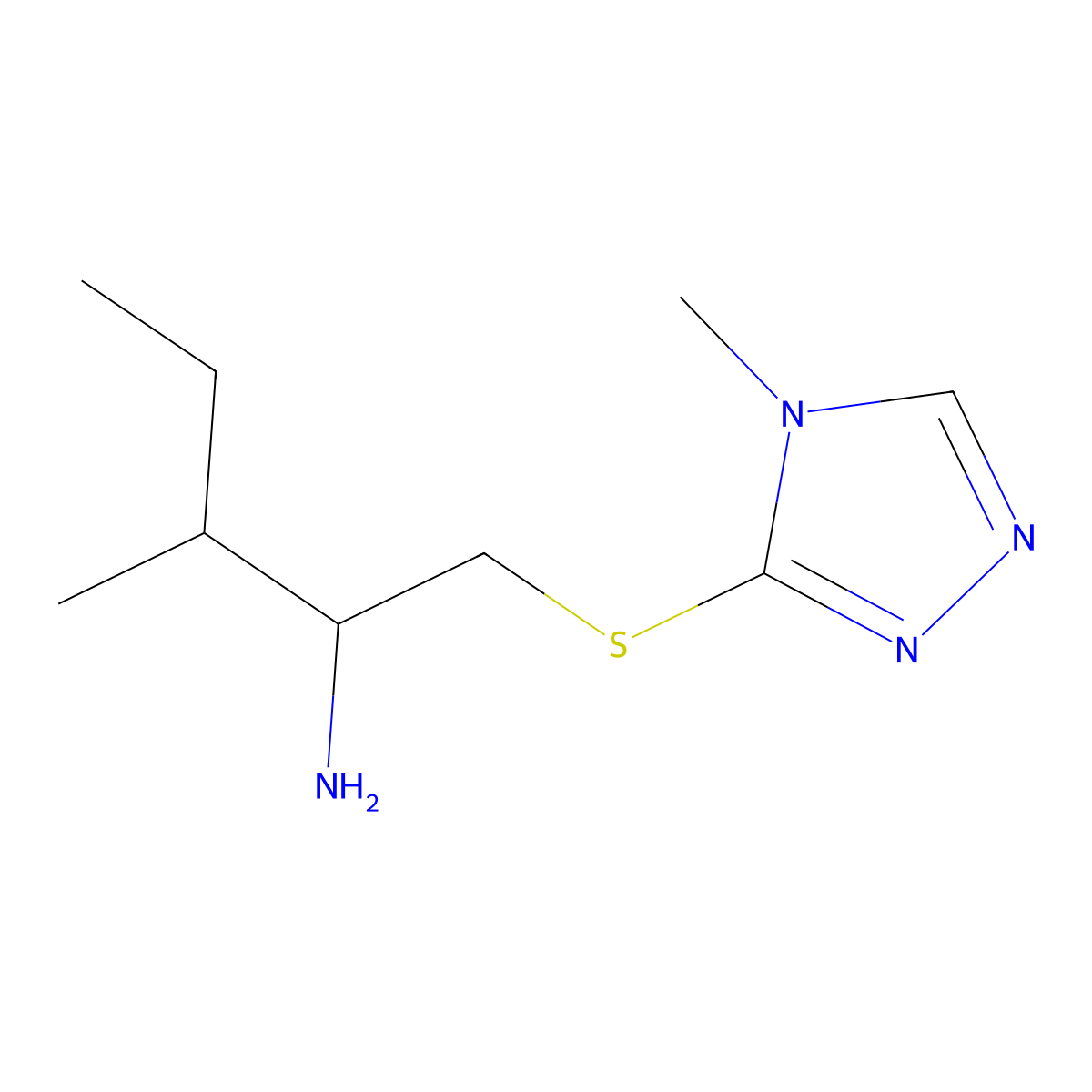 3-methyl-1-[(4-methyl-4H-1,2,4-triazol-3-yl)sulfanyl]pentan-2-amine molecular structure, CAS 1507648-95-4