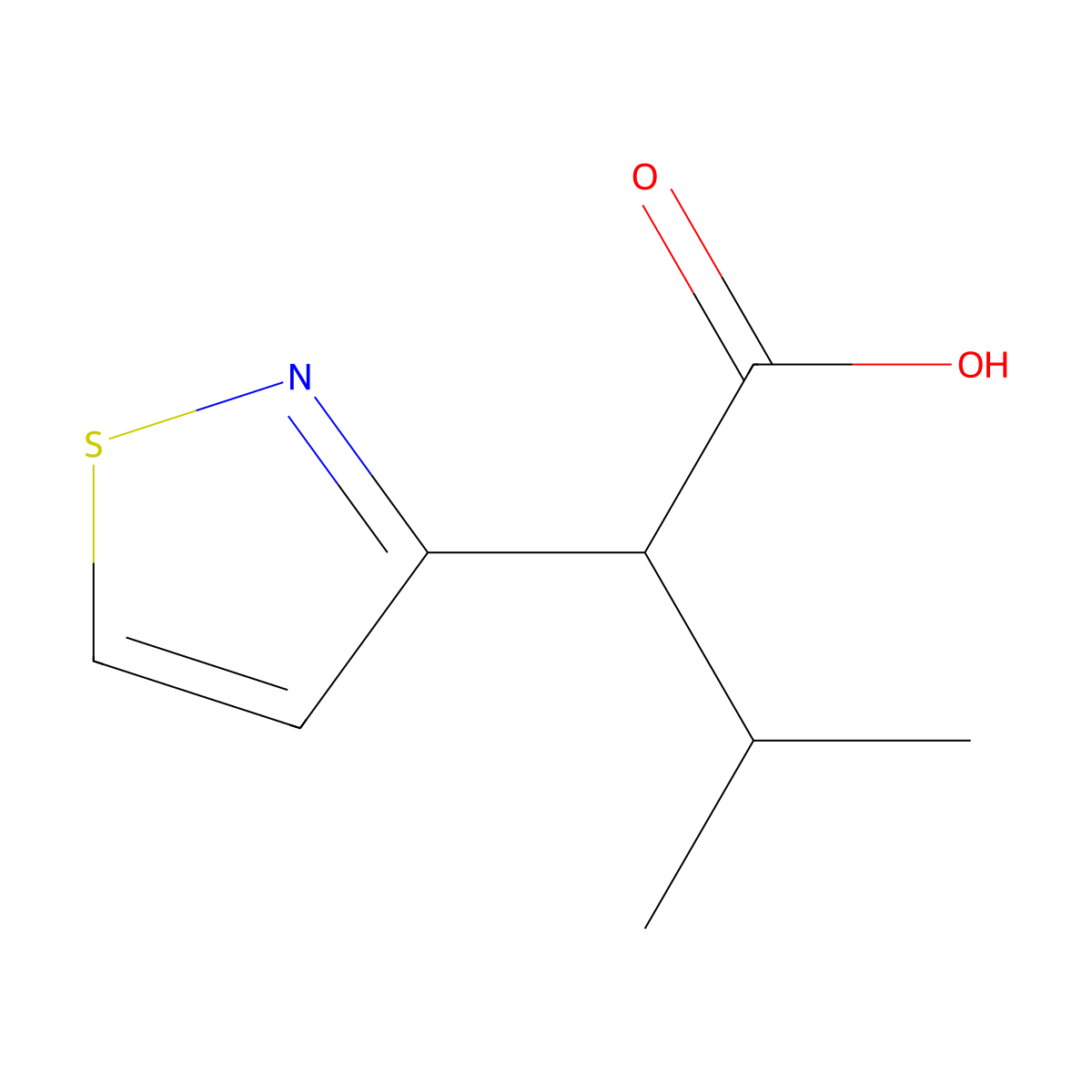 3-Methyl-2-(1,2-thiazol-3-yl)butanoic acid molecular structure, CAS 1507651-99-1