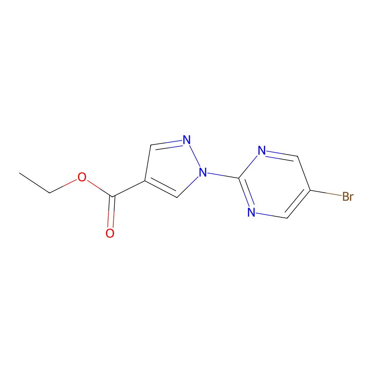 ethyl 1-(5-bromopyrimidin-2-yl)-1H-pyrazole-4-carboxylate molecular structure, CAS 1507765-67-4
