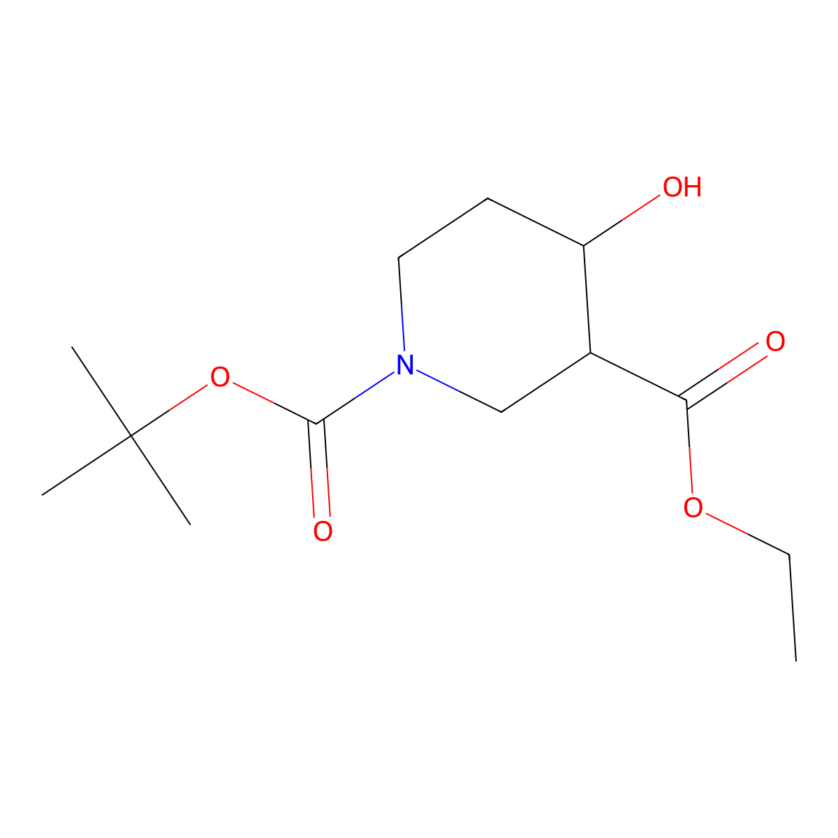 O1-tert-butyl O3-ethyl cis-4-hydroxypiperidine-1,3-dicarboxylate molecular structure, CAS 150779-92-3