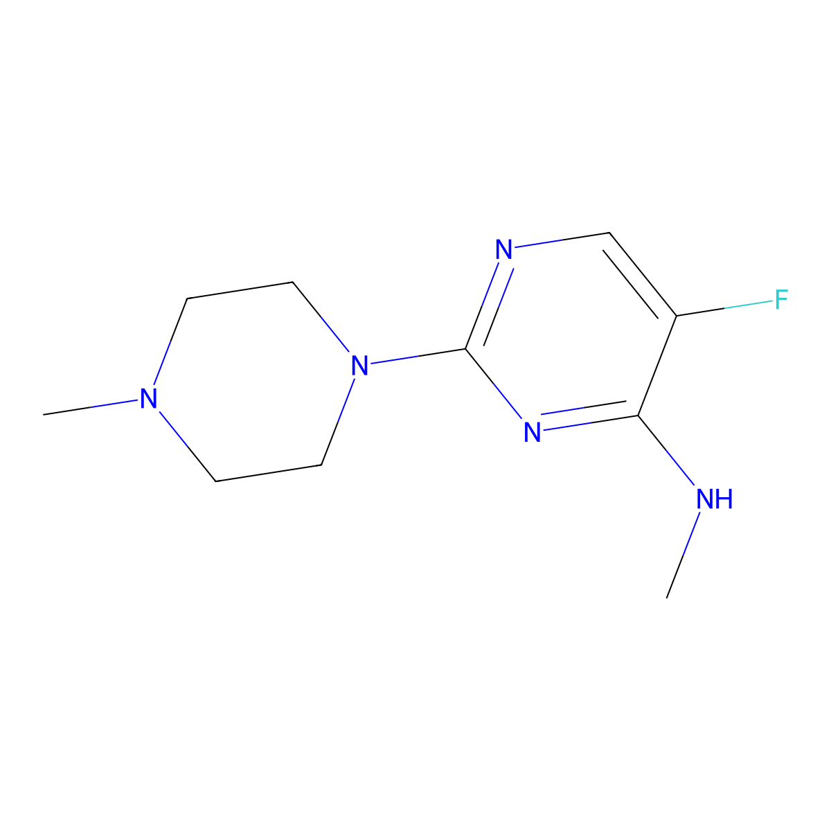 5-Fluoro-N-methyl-2-(4-methylpiperazin-1-yl)pyrimidin-4-amine molecular structure, CAS 1507842-27-4
