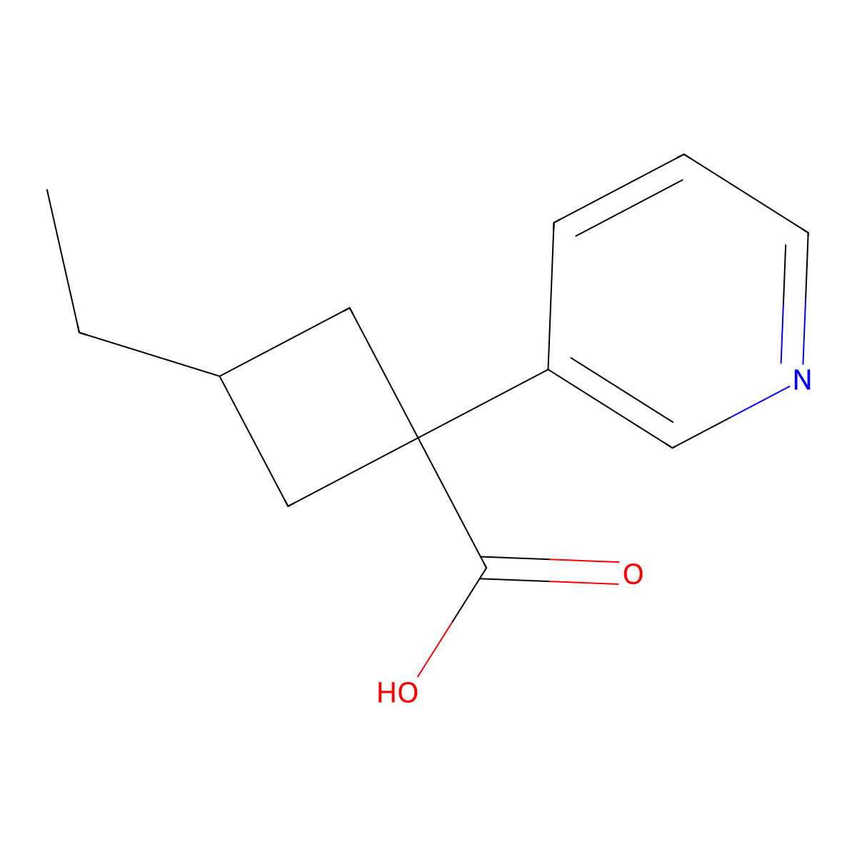 3-Ethyl-1-(pyridin-3-yl)cyclobutane-1-carboxylic acid molecular structure, CAS 1507852-44-9