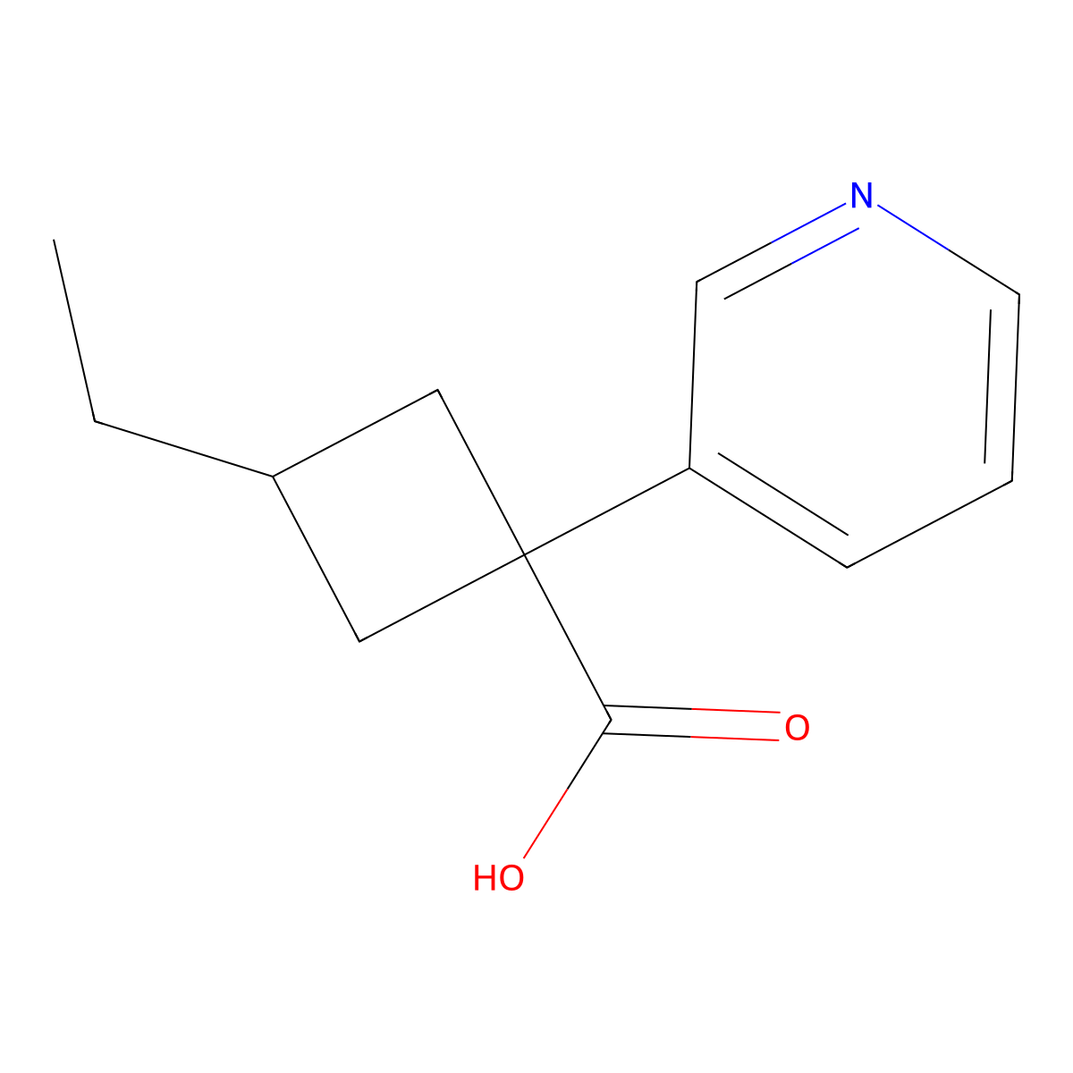 3-Ethyl-1-(pyridin-3-yl)cyclobutane-1-carboxylic acid molecular structure, CAS 1507852-44-9