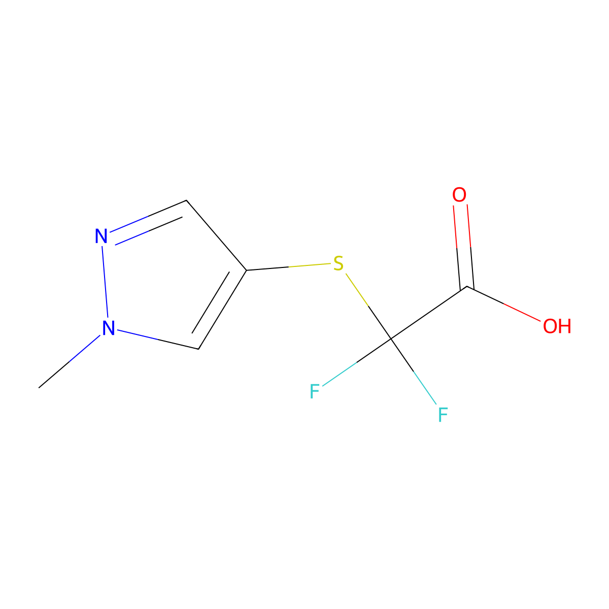 2,2-difluoro-2-((1-methyl-1H-pyrazol-4-yl)sulfanyl)acetic acid molecular structure, CAS 1507854-27-4