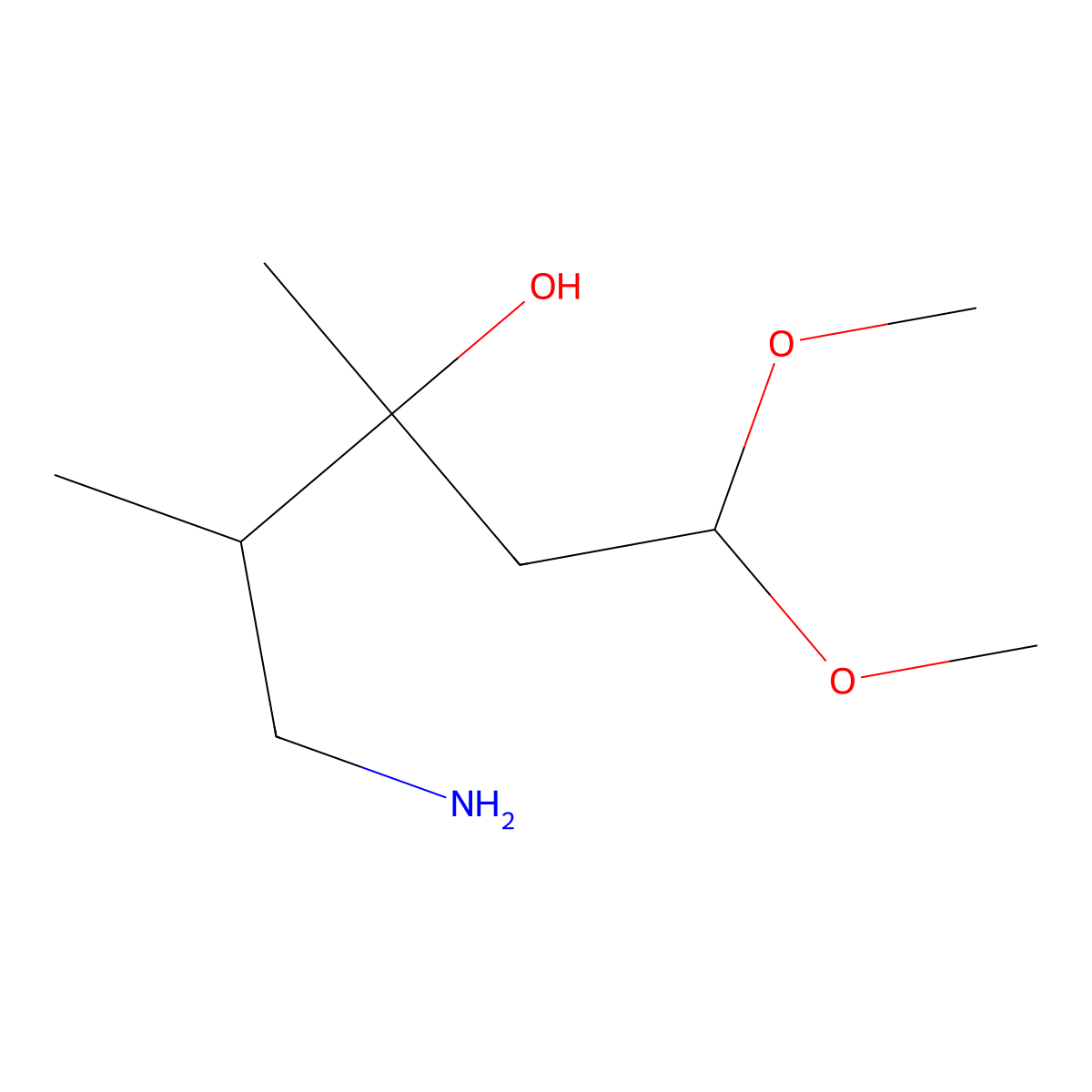 5-Amino-1,1-dimethoxy-3,4-dimethylpentan-3-ol molecular structure, CAS 1507856-88-3