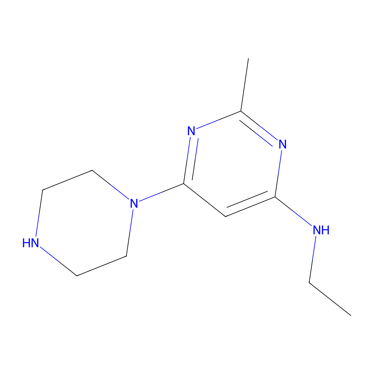 N-ethyl-2-methyl-6-(piperazin-1-yl)pyrimidin-4-amine molecular structure, CAS 1507884-58-3