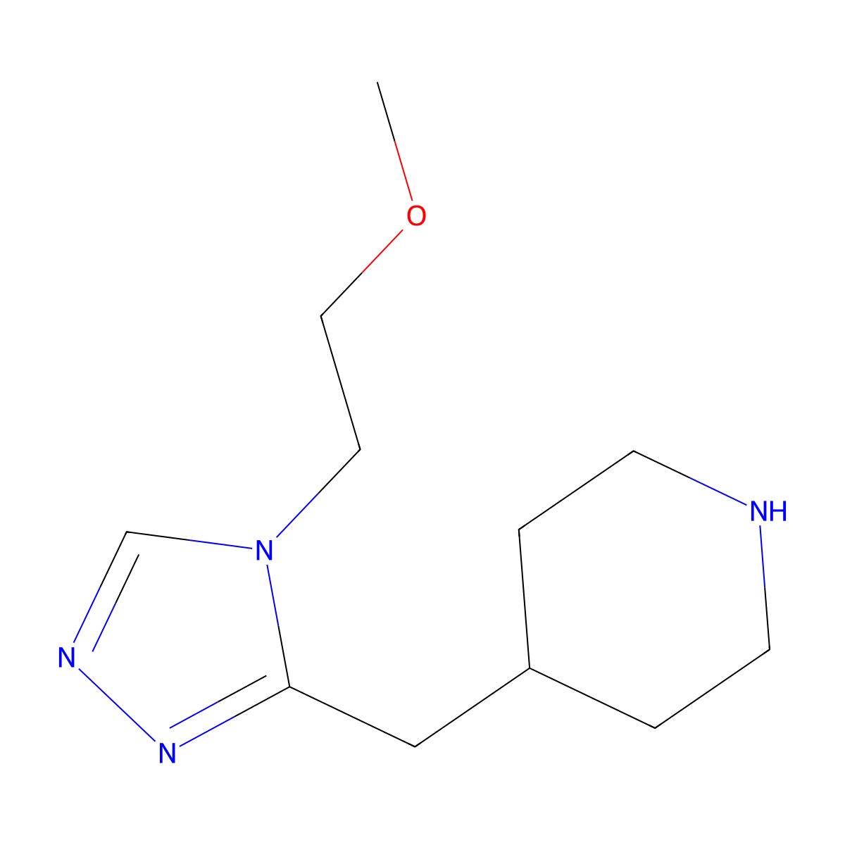 4-((4-(2-methoxyethyl)-4H-1,2,4-triazol-3-yl)methyl)piperidine molecular structure, CAS 1507957-10-9