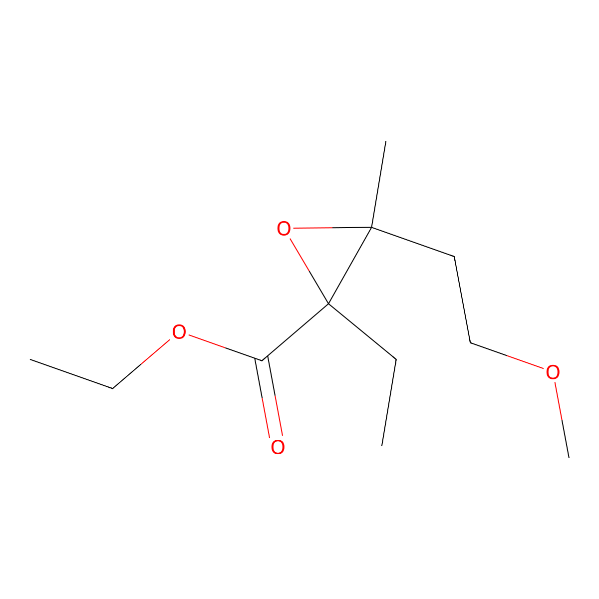Ethyl 2-ethyl-3-(2-methoxyethyl)-3-methyloxirane-2-carboxylate molecular structure, CAS 1507986-47-1