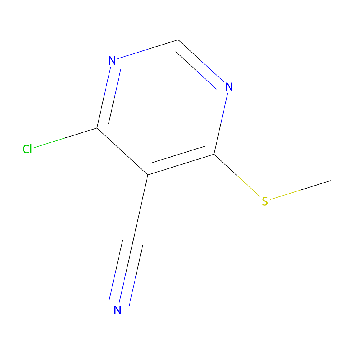 4-Chloro-6-(methylthio)pyrimidine-5-carbonitrile molecular structure, CAS 150807-96-8