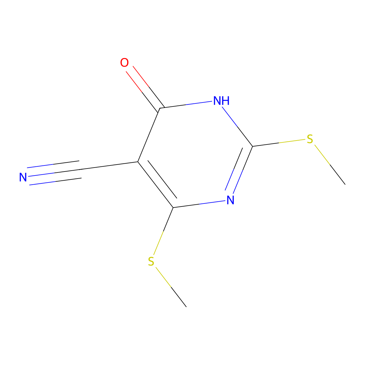 2,4-Bis(methylsulfanyl)-6-oxo-1,6-dihydro-5-pyrimidinecarbonitrile molecular structure, CAS 150807-99-1