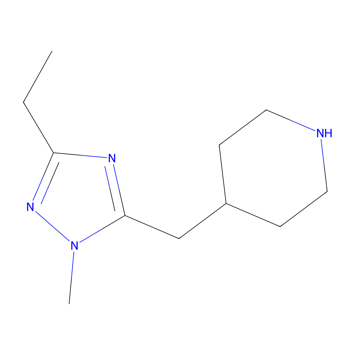 4-((3-Ethyl-1-methyl-1h-1,2,4-triazol-5-yl)methyl)piperidine molecular structure, CAS 1508077-75-5